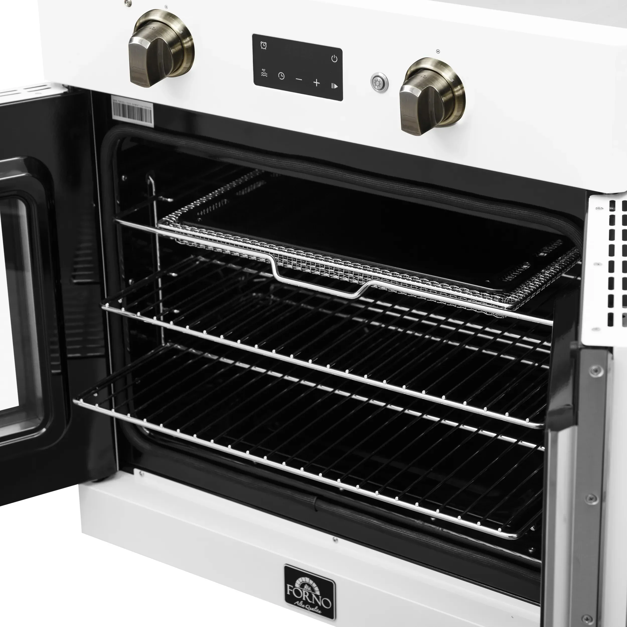 Forno 2-Piece Appliance Package - 30-Inch Asti French Door Electric Wall Oven & 30-Inch Microwave Oven in White with Antique Brass Handle - Image 6