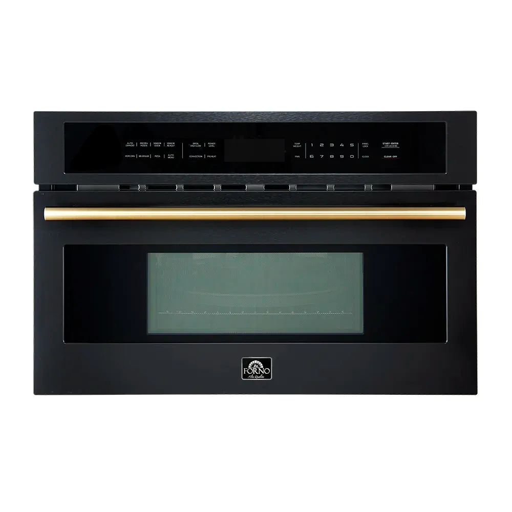 Forno 2-Piece Appliance Package - 30-Inch Asti French Door Double Electric Wall Oven & 30-Inch Microwave Oven in Black with Antique Brass Handle - Image 15