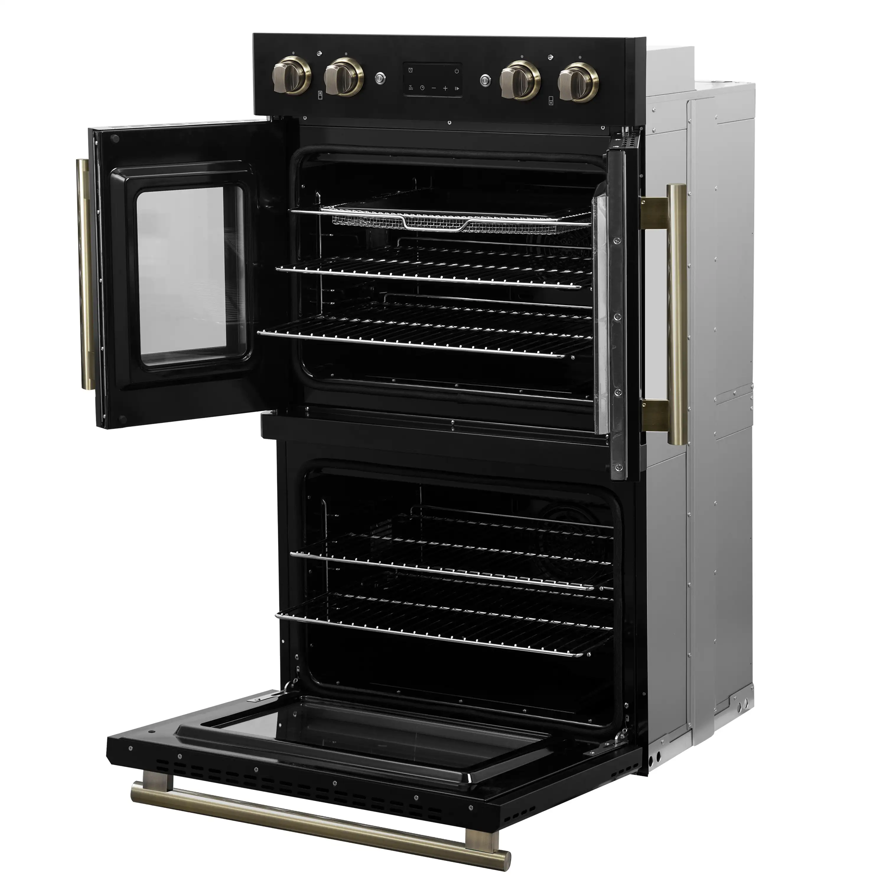 Forno 2-Piece Appliance Package - 30-Inch Asti French Door Double Electric Wall Oven & 30-Inch Microwave Oven in Black with Antique Brass Handle - Image 7