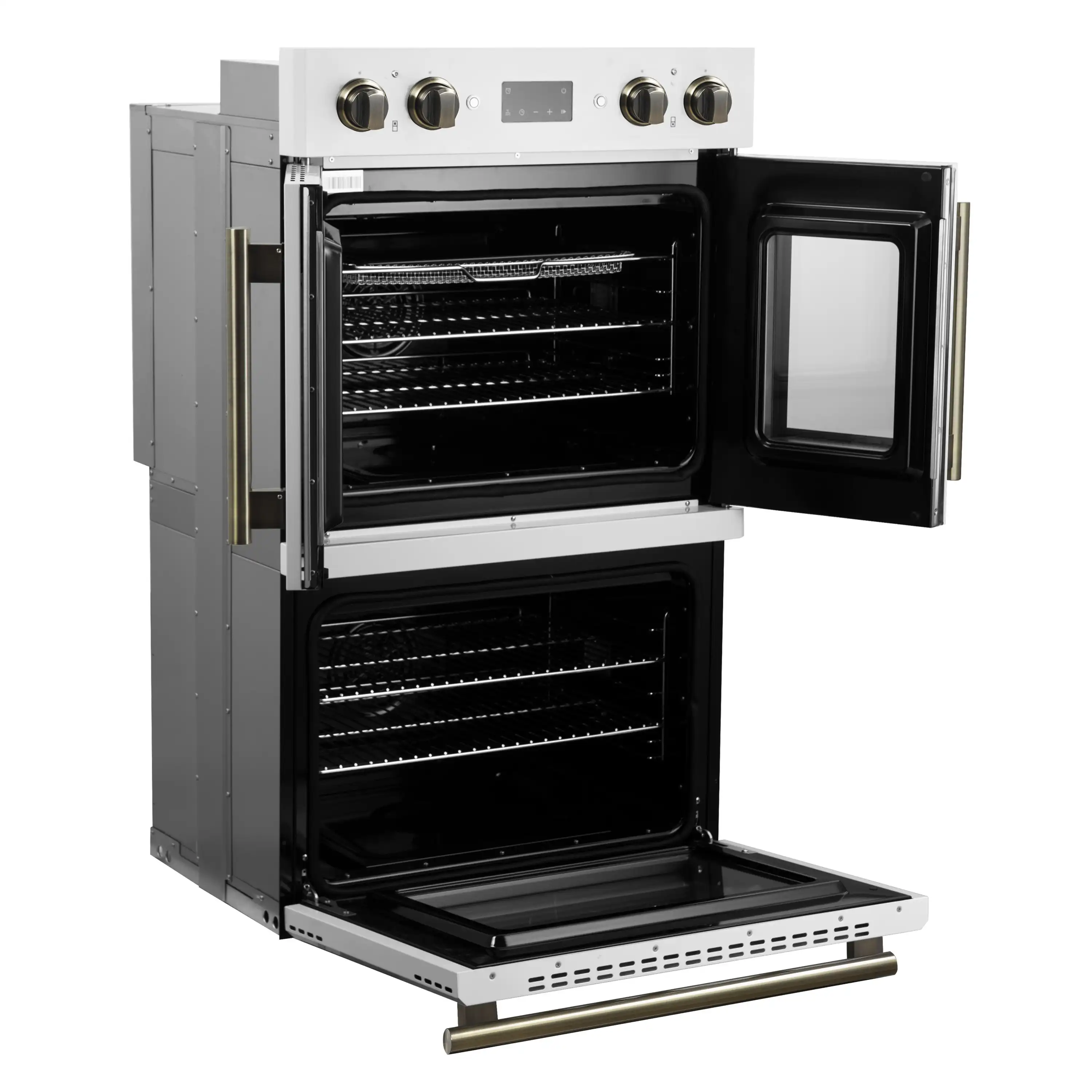 Forno 2-Piece Appliance Package - 30-Inch Asti French Door Double Electric Wall Oven & 30-Inch Microwave Oven in White with Antique Brass Handle - Image 10