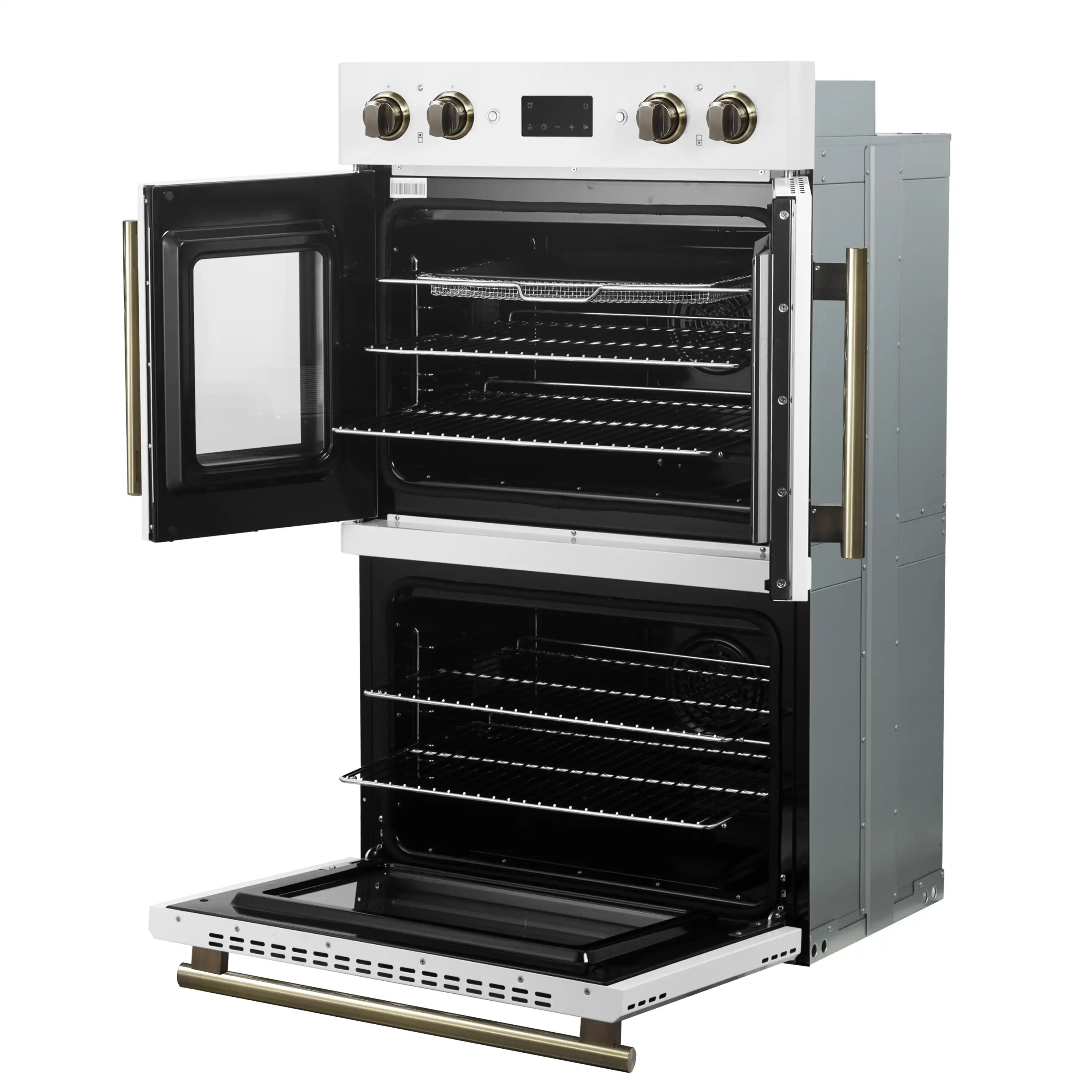 Forno 2-Piece Appliance Package - 30-Inch Asti French Door Double Electric Wall Oven & 30-Inch Microwave Oven in White with Antique Brass Handle - Image 11