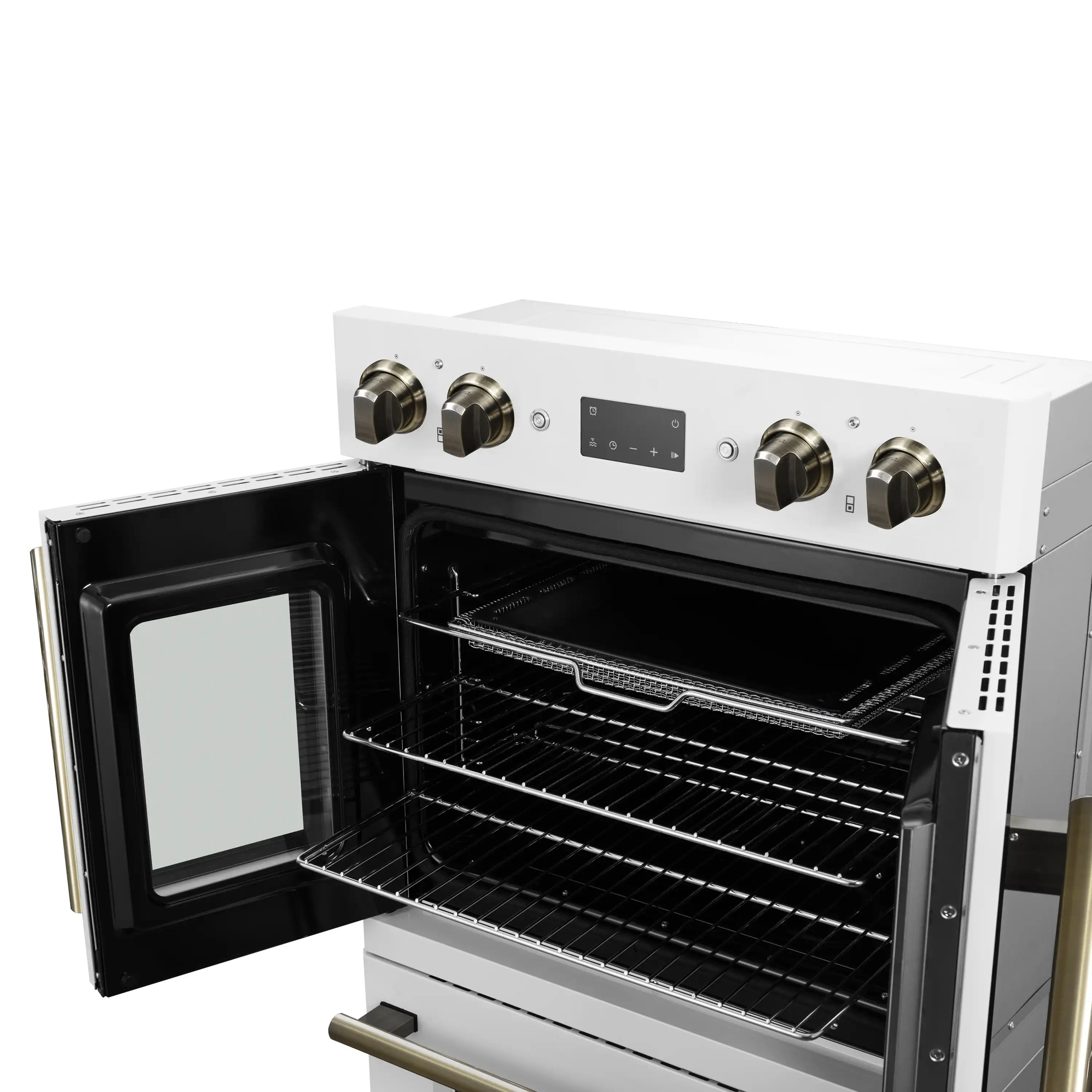 Forno 2-Piece Appliance Package - 30-Inch Asti French Door Double Electric Wall Oven & 30-Inch Microwave Oven in White with Antique Brass Handle - Image 12