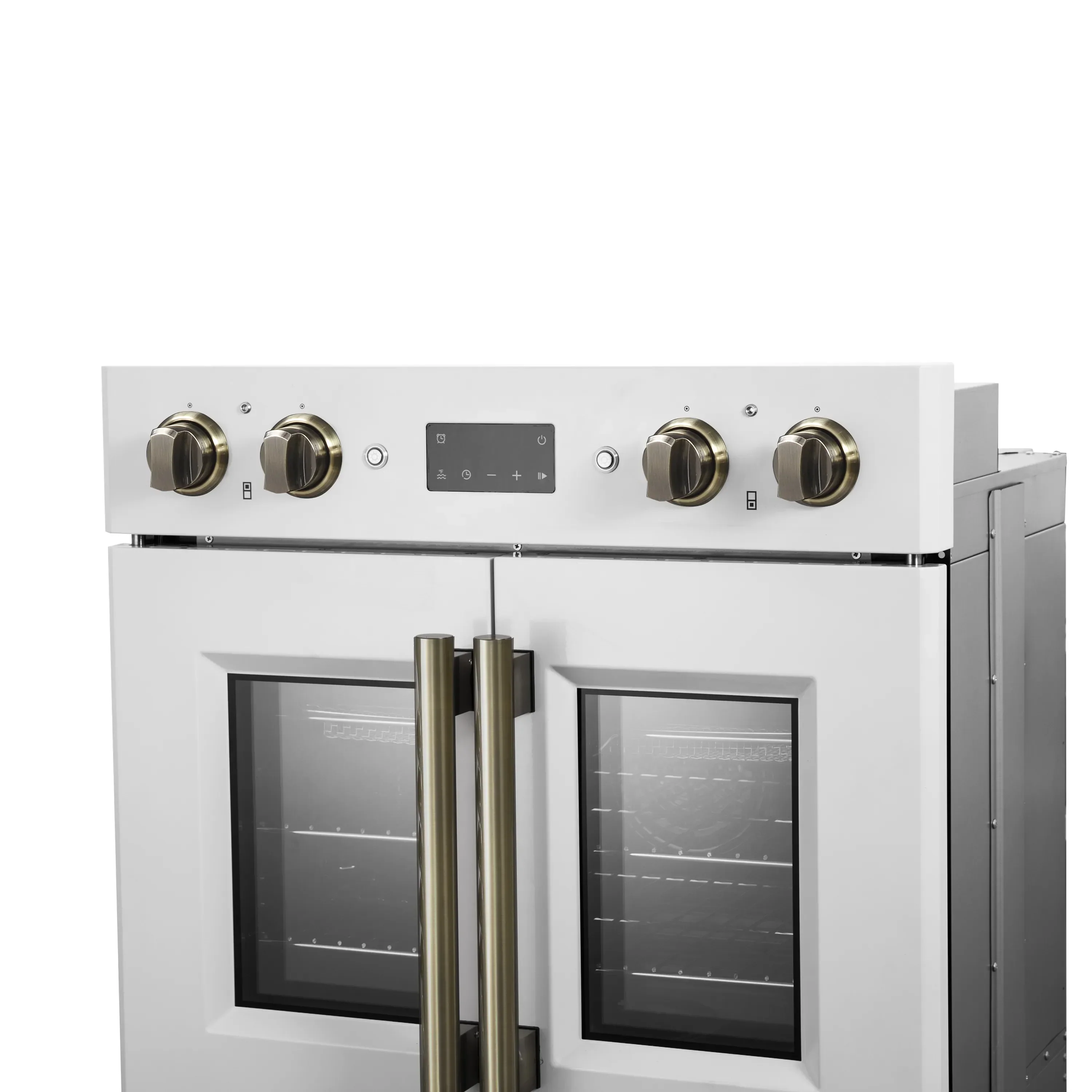 Forno 2-Piece Appliance Package - 30-Inch Asti French Door Double Electric Wall Oven & 30-Inch Microwave Oven in White with Antique Brass Handle - Image 5