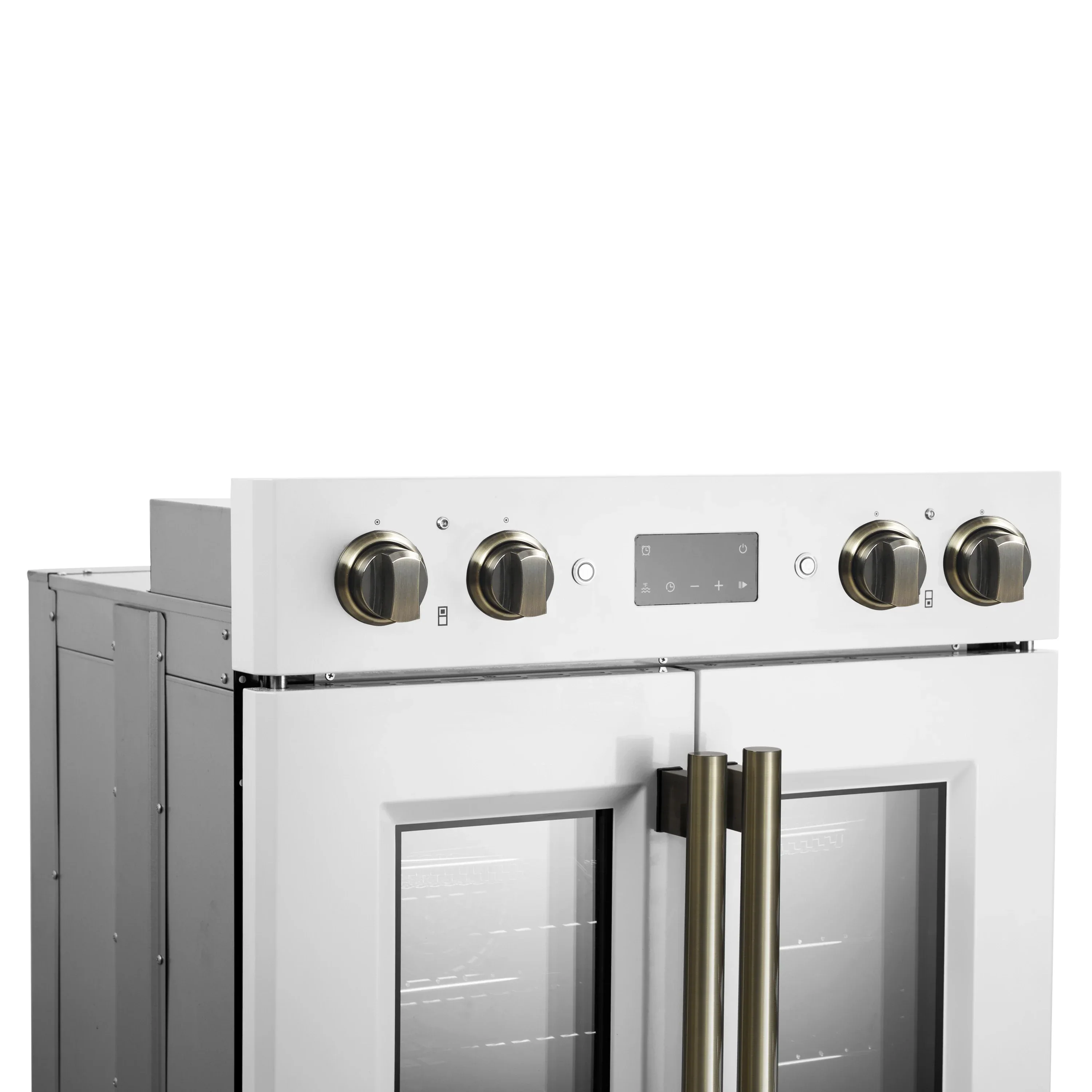 Forno 2-Piece Appliance Package - 30-Inch Asti French Door Double Electric Wall Oven & 30-Inch Microwave Oven in White with Antique Brass Handle - Image 7