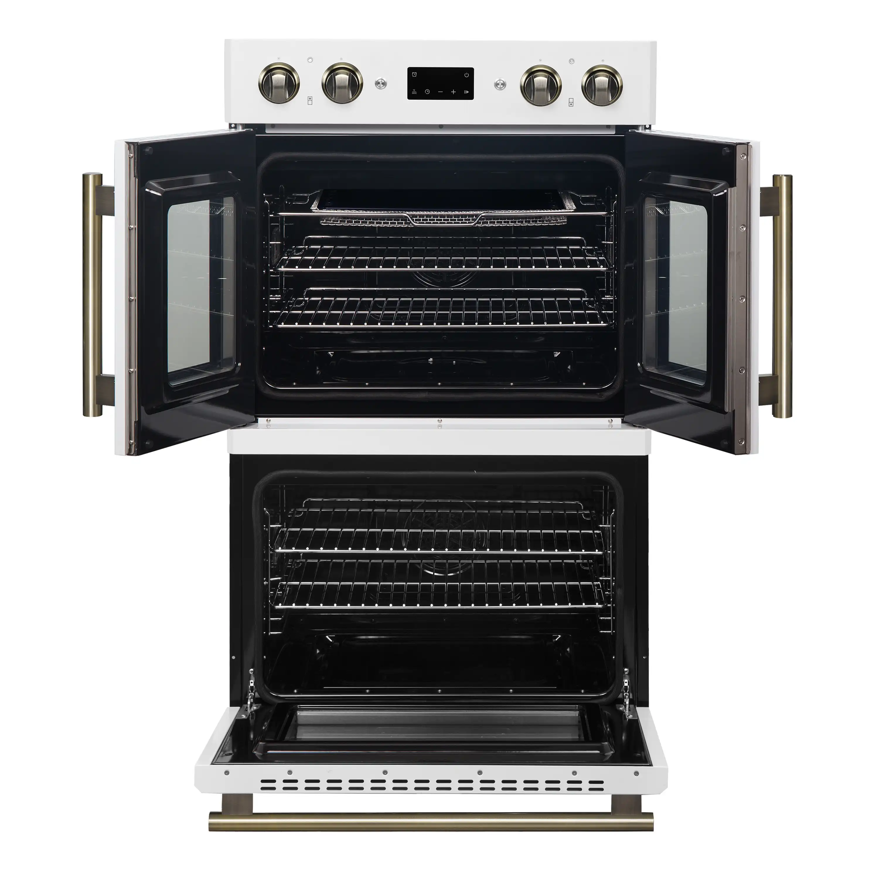 Forno 2-Piece Appliance Package - 30-Inch Asti French Door Double Electric Wall Oven & 30-Inch Microwave Oven in White with Antique Brass Handle - Image 9