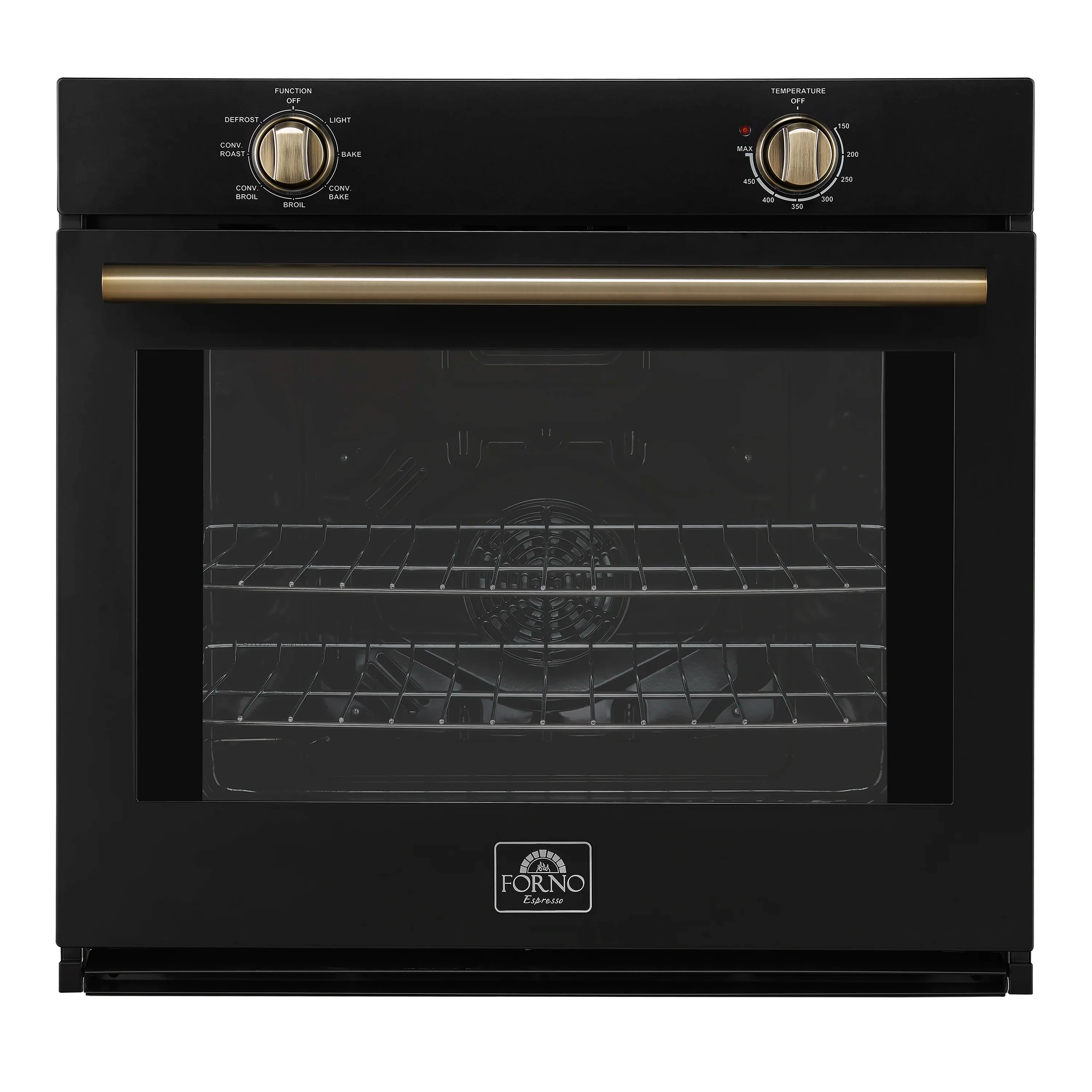 Forno 2-Piece Appliance Package - 30-Inch Vomero Wall Oven & 30-Inch Microwave Oven in Black with Antique Brass Handle - Image 2