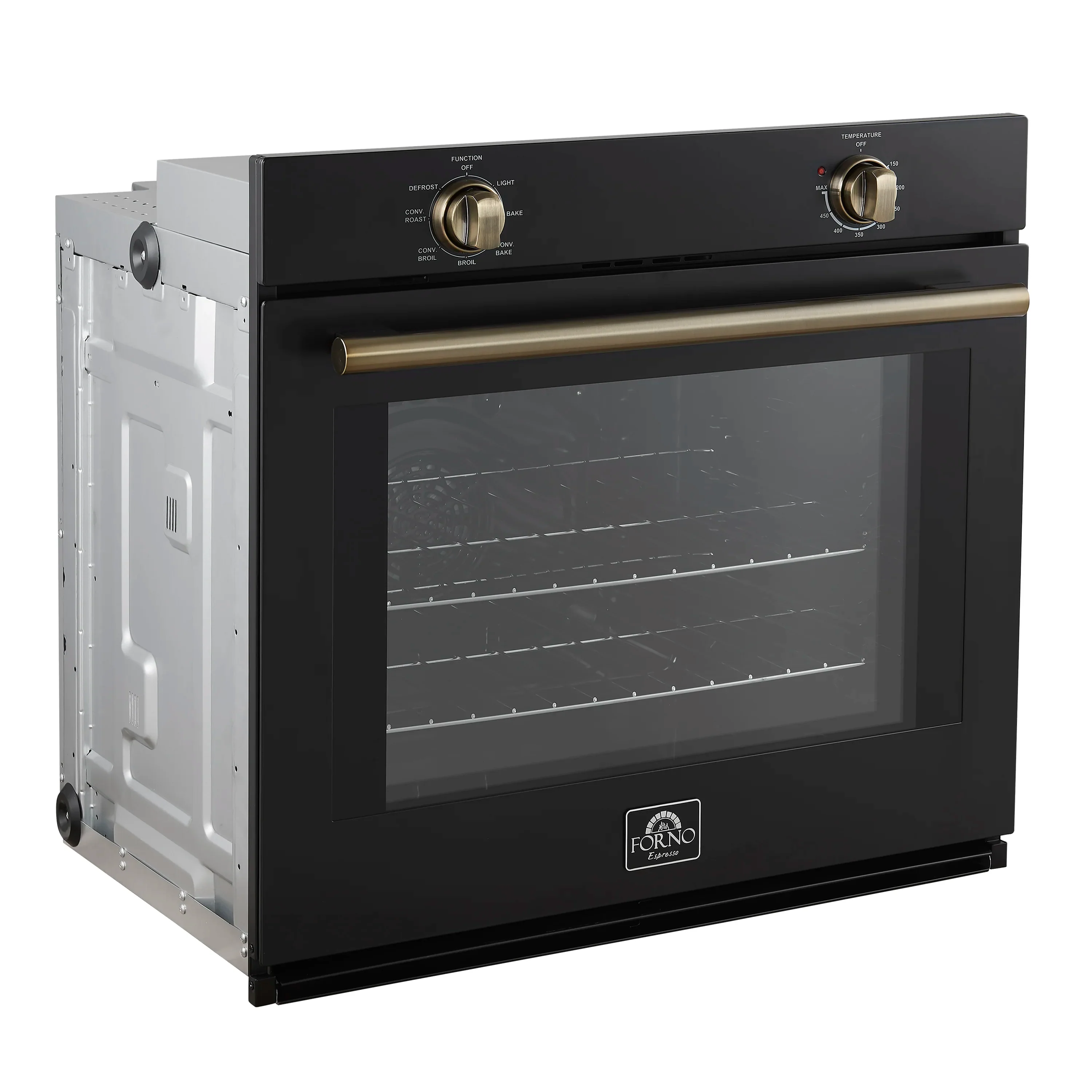 Forno 2-Piece Appliance Package - 30-Inch Vomero Wall Oven & 30-Inch Microwave Oven in Black with Antique Brass Handle - Image 3