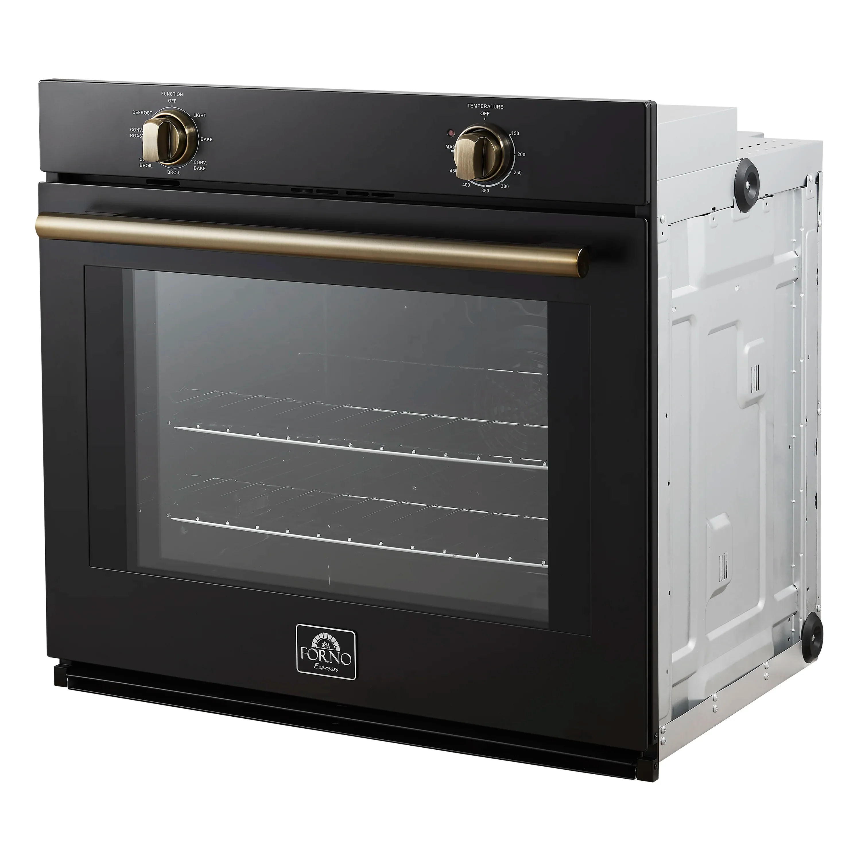 Forno 2-Piece Appliance Package - 30-Inch Vomero Wall Oven & 30-Inch Microwave Oven in Black with Antique Brass Handle - Image 4