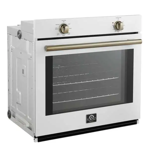Forno 2-Piece Appliance Package - 30-Inch Vomero Wall Oven & 30-Inch Microwave Oven in White with Antique Brass Handle - Image 3