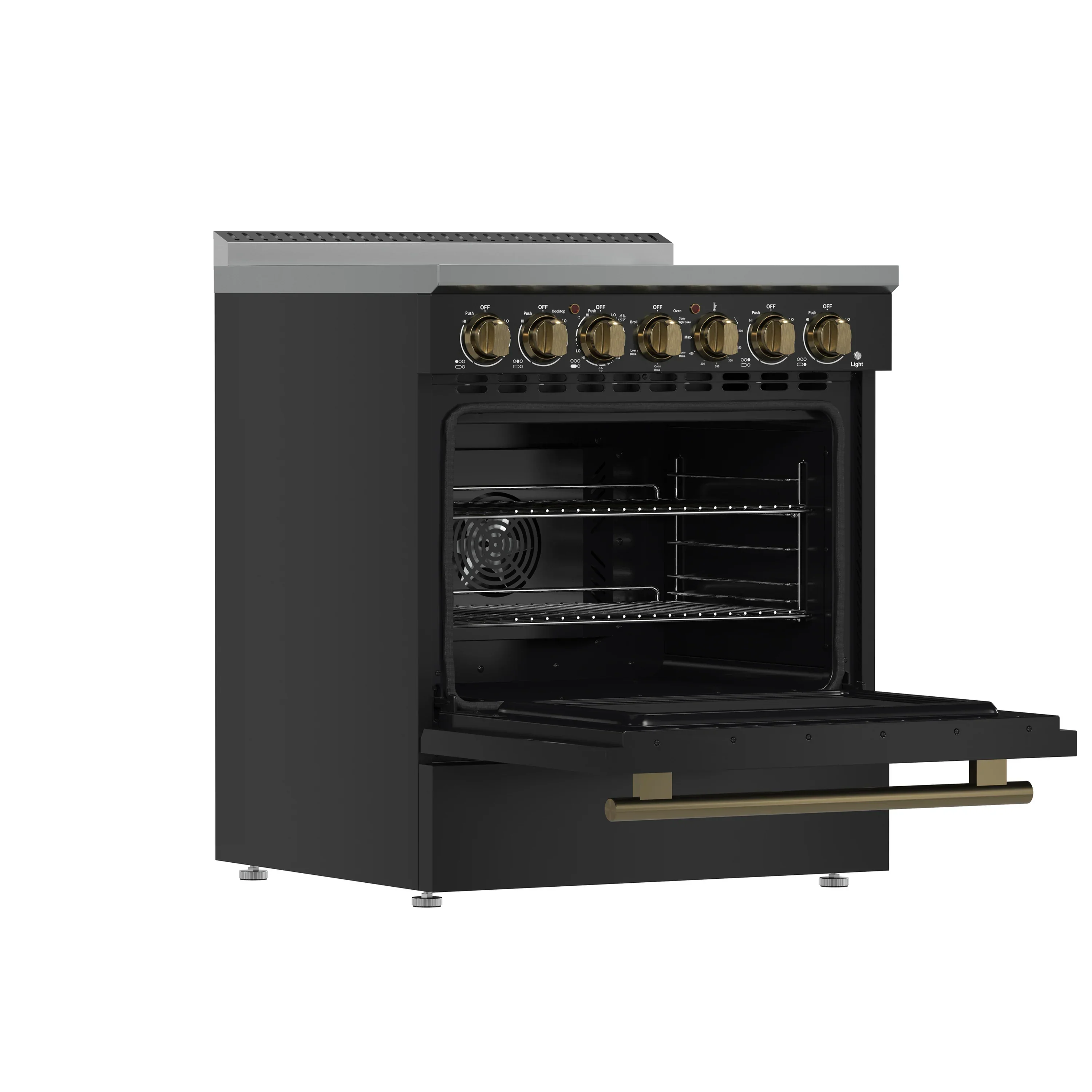 Forno 3-Piece Appliance Package - 30-Inch Electric Range, Wall Mount Range Hood, and 36-Inch Refrigerator in Black with Antique Brass Handle - Image 6
