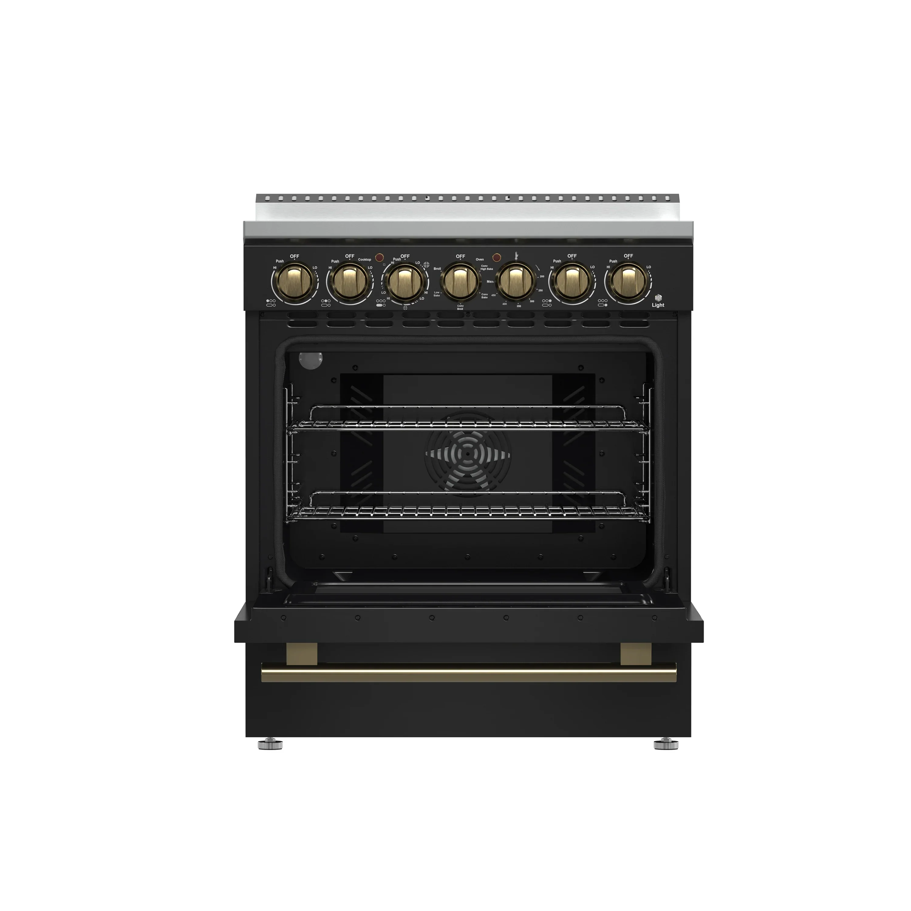 Forno 3-Piece Appliance Package - 30-Inch Electric Range, Wall Mount Range Hood, and 60-Inch Refrigerator in Black with Antique Brass Handle - Image 5