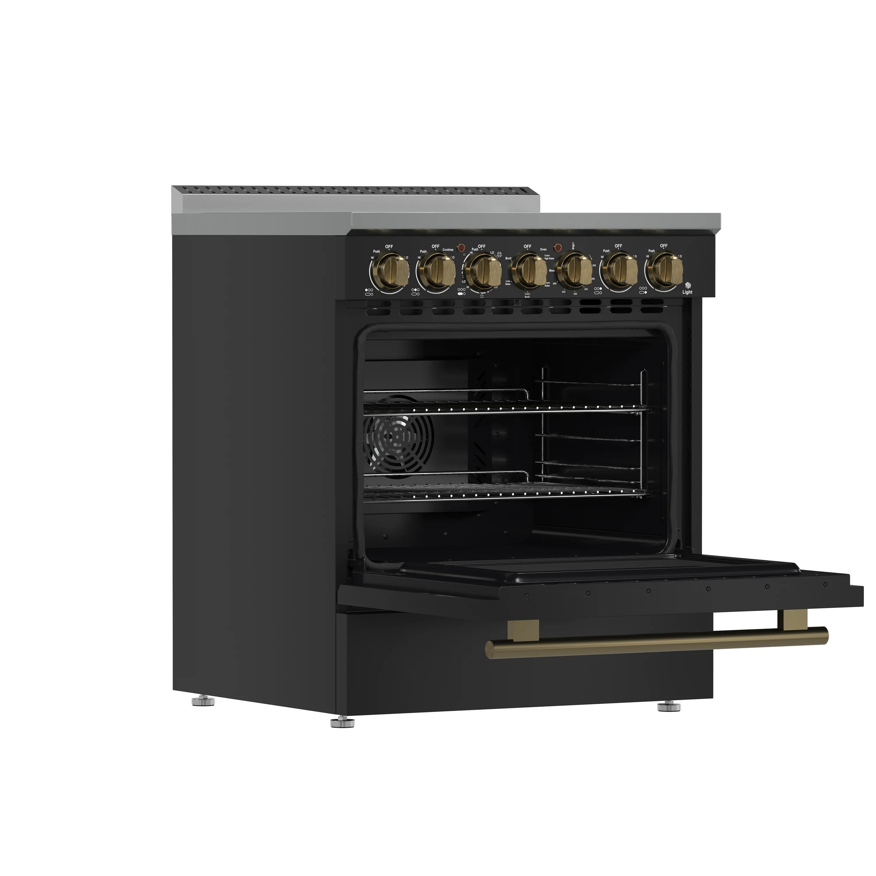 Forno 3-Piece Appliance Package - 30-Inch Electric Range, Wall Mount Range Hood, and 60-Inch Refrigerator in Black with Antique Brass Handle - Image 6