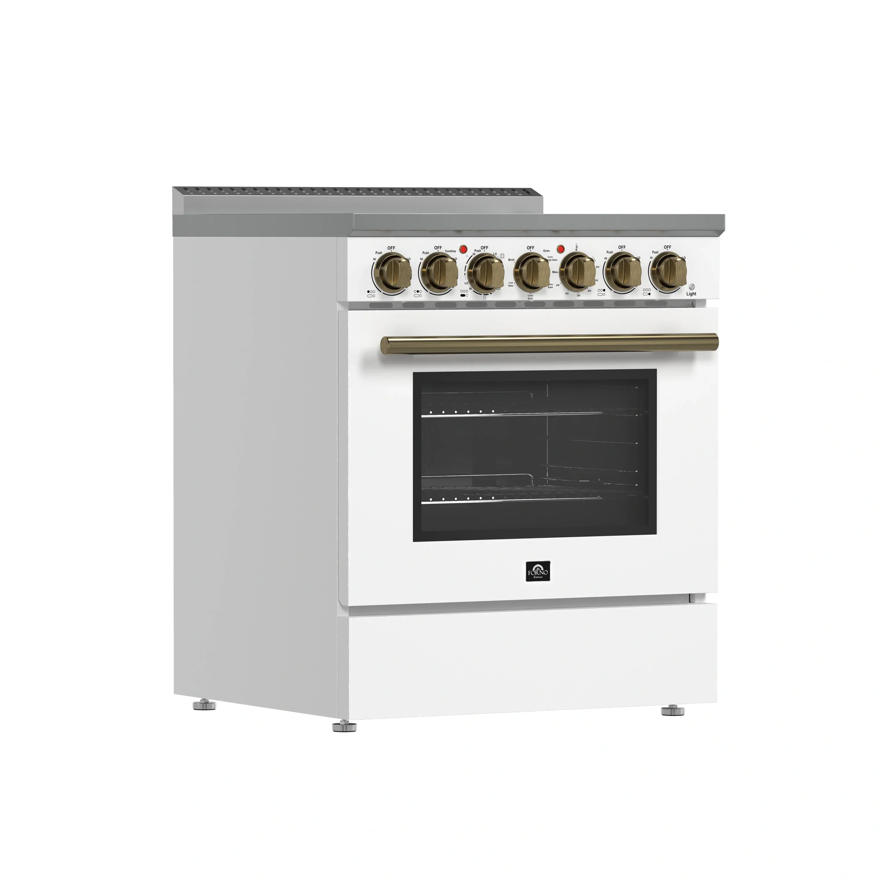 Forno 3-Piece Appliance Package - 30-Inch Electric Range, Wall Mount Range Hood, and 36-Inch Refrigerator in White with Antique Brass Handle - Image 4