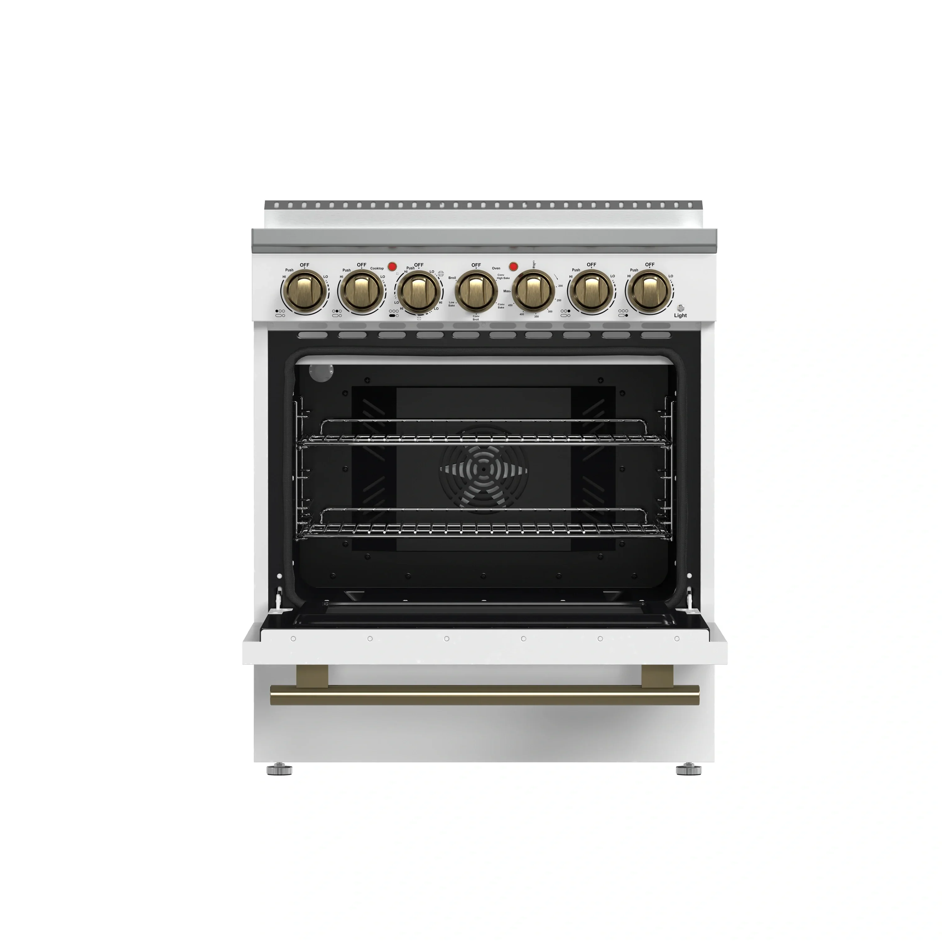 Forno 3-Piece Appliance Package - 30-Inch Electric Range, Wall Mount Range Hood, and 36-Inch Refrigerator in White with Antique Brass Handle - Image 6