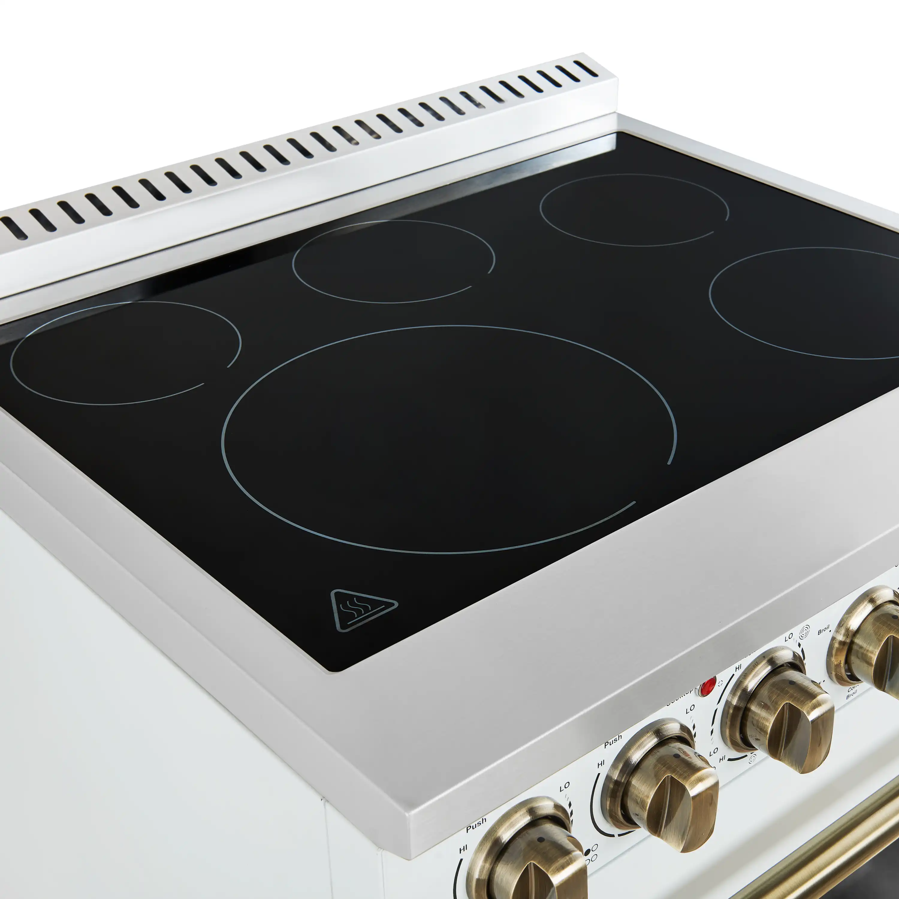 Forno 3-Piece Appliance Package - 30-Inch Electric Range, Wall Mount Range Hood, and 60-Inch Refrigerator in White with Antique Brass Handle - Image 8