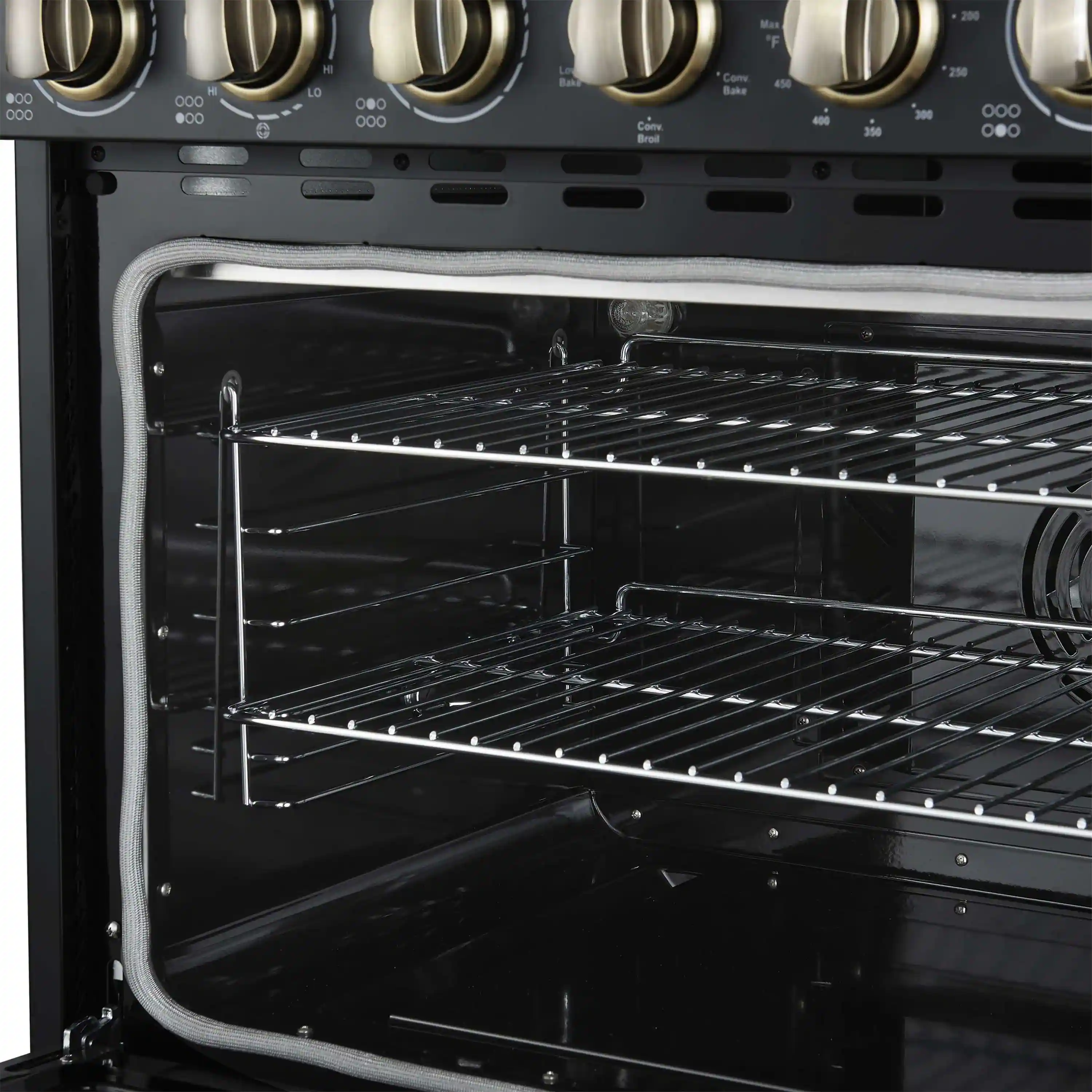 Forno 3-Piece Appliance Package - 36-Inch Electric Range, Wall Mount Range Hood, and 36-Inch Refrigerator in Black with Antique Brass Handle - Image 12