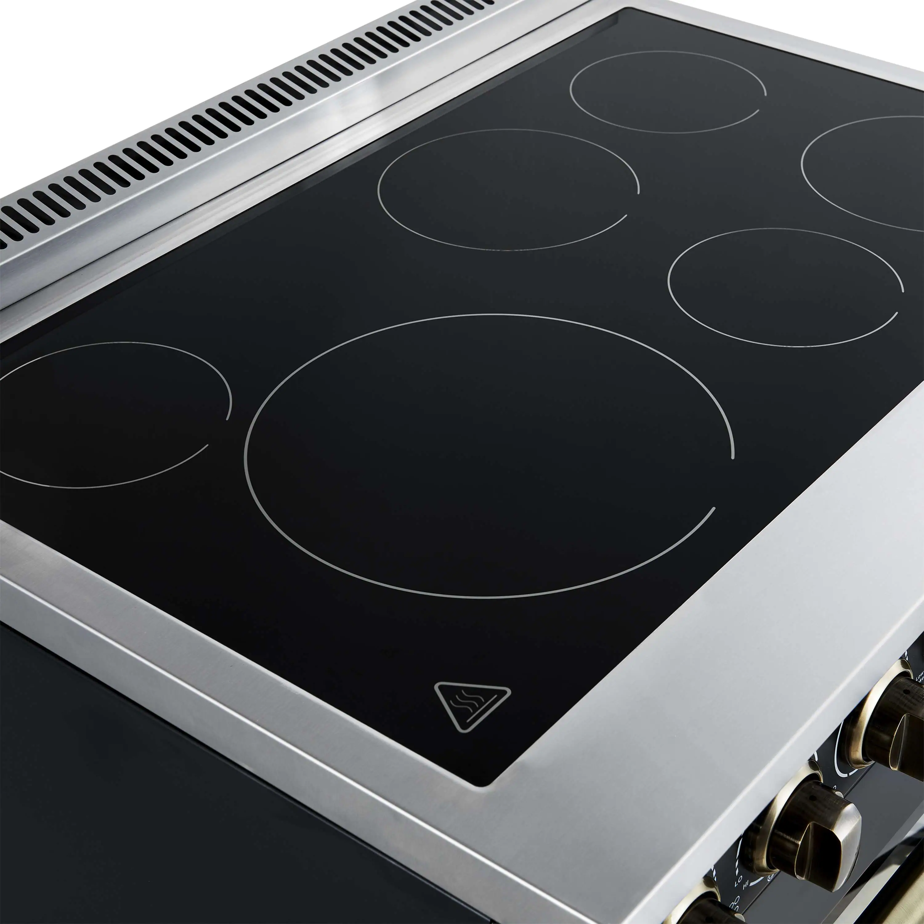 Forno 3-Piece Appliance Package - 36-Inch Electric Range, Wall Mount Range Hood, and 36-Inch Refrigerator in Black with Antique Brass Handle - Image 8