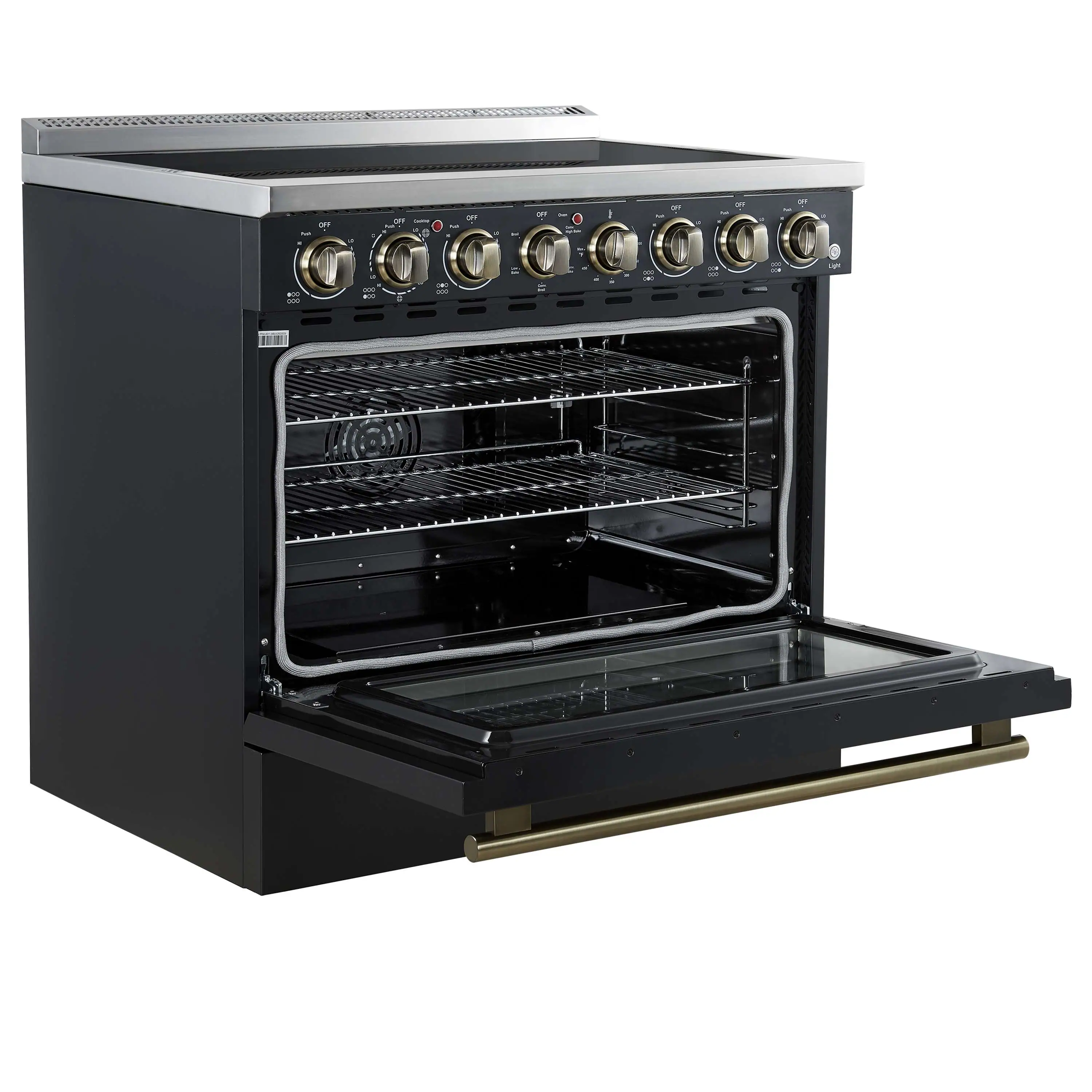 Forno 3-Piece Appliance Package - 36-Inch Electric Range, Wall Mount Range Hood, and 60-Inch Refrigerator in Black with Antique Brass Handle - Image 6