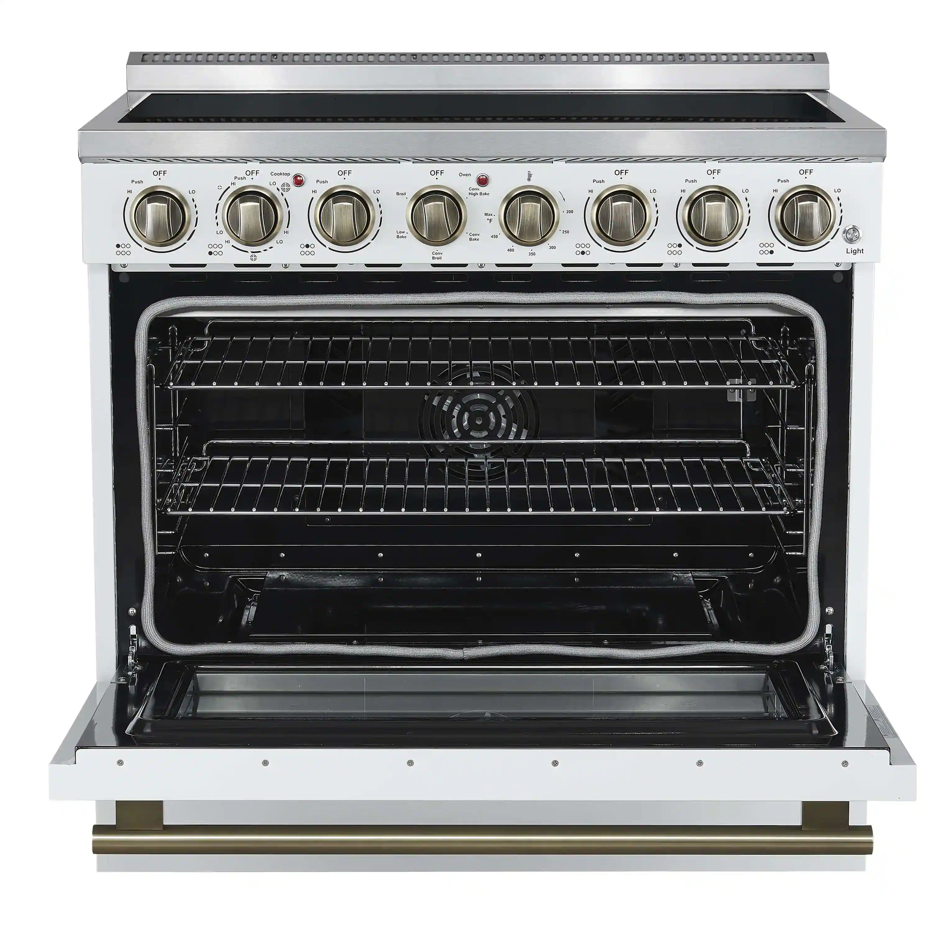 Forno 3-Piece Appliance Package - 36-Inch Electric Range, Wall Mount Range Hood, and 36-Inch Refrigerator in White with Antique Brass Handle - Image 6