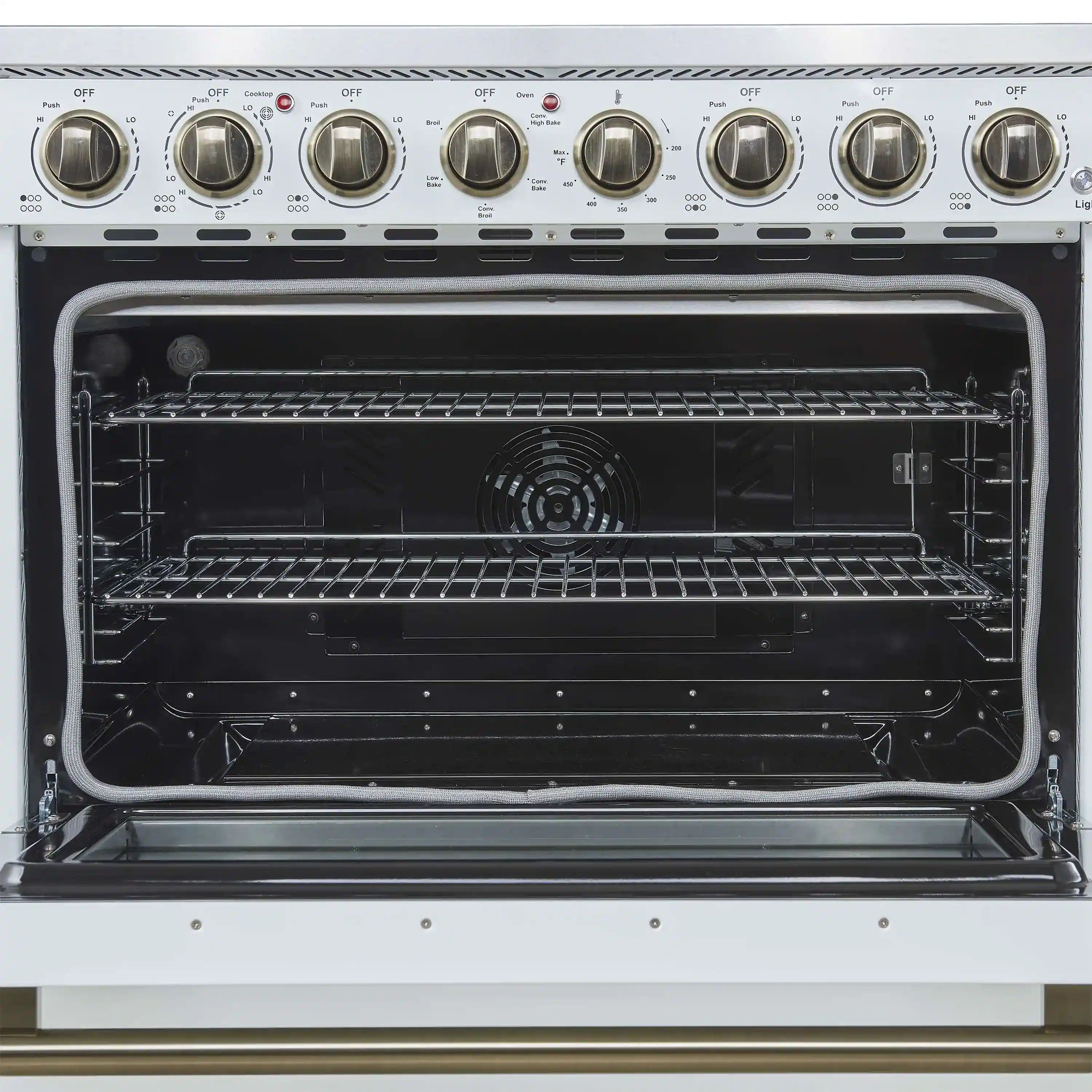 Forno 3-Piece Appliance Package - 36-Inch Electric Range, Wall Mount Range Hood, and 60-Inch Refrigerator in White with Antique Brass Handle - Image 7