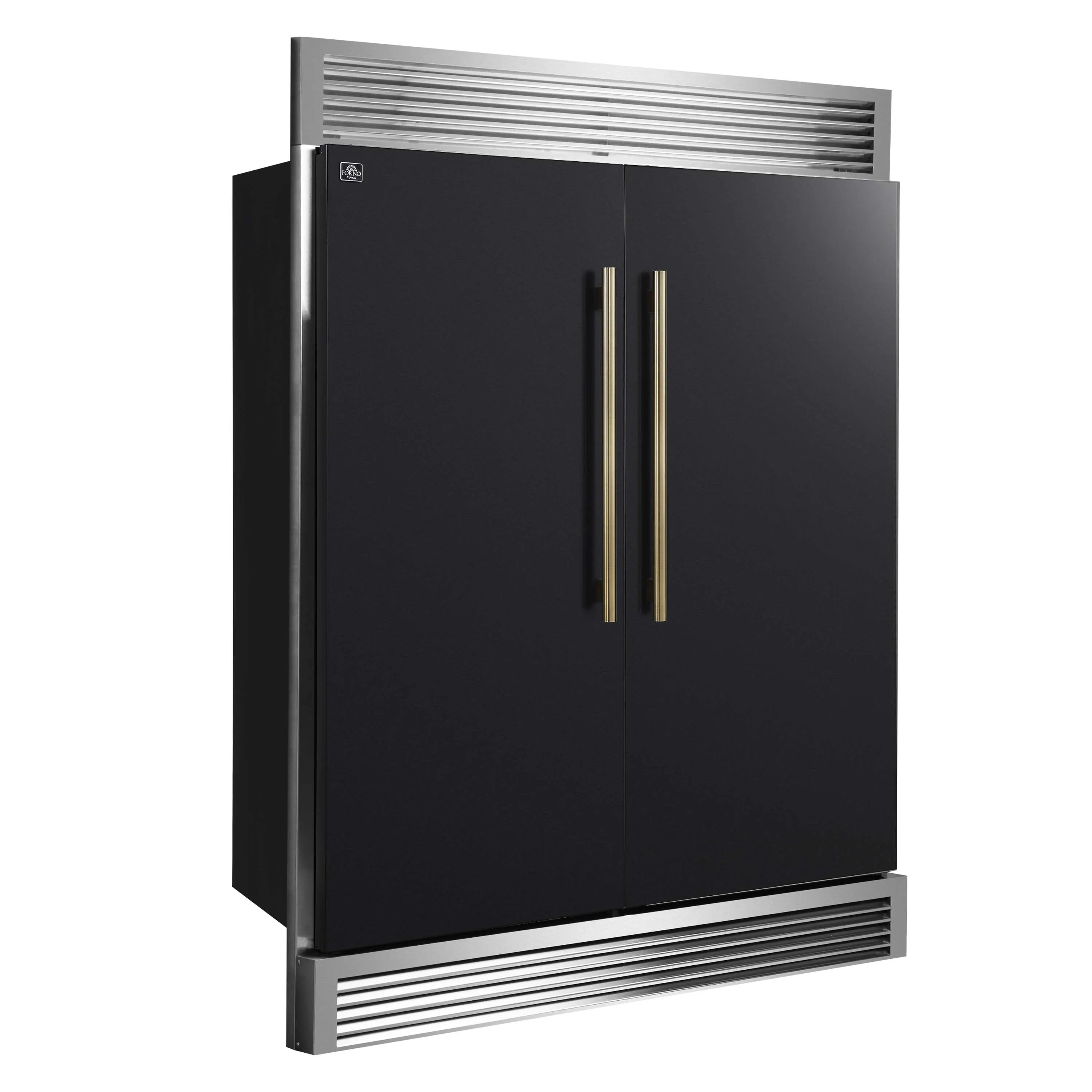 Forno 3-Piece Appliance Package - 48-Inch Dual Fuel Range, 60-Inch Convertible Refrigerator with Modern Grille Trim, and Dishwasher in Black with Antique Brass Handle - Image 14