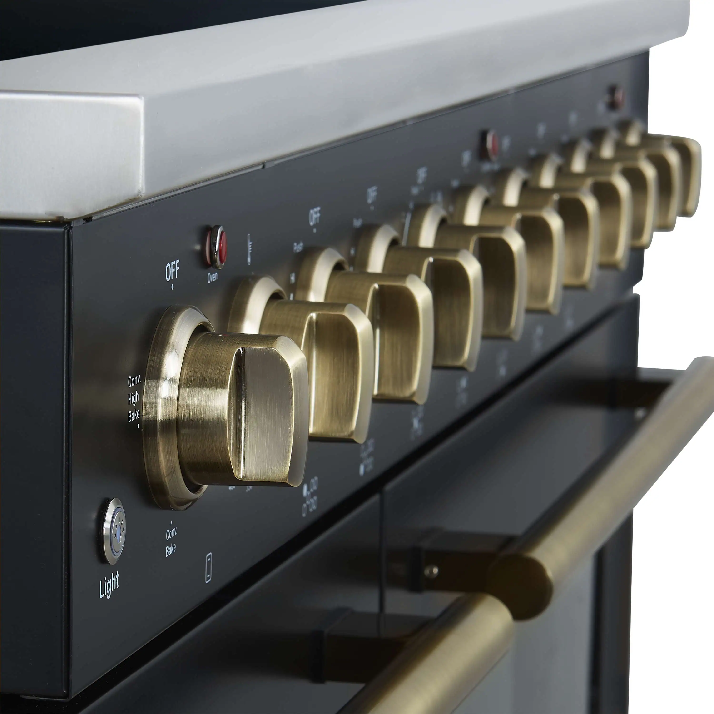 Forno 3-Piece Appliance Package - 48-Inch Electric Range, Wall Mount Range Hood, and 60-Inch Refrigerator in Black with Antique Brass Handle - Image 8