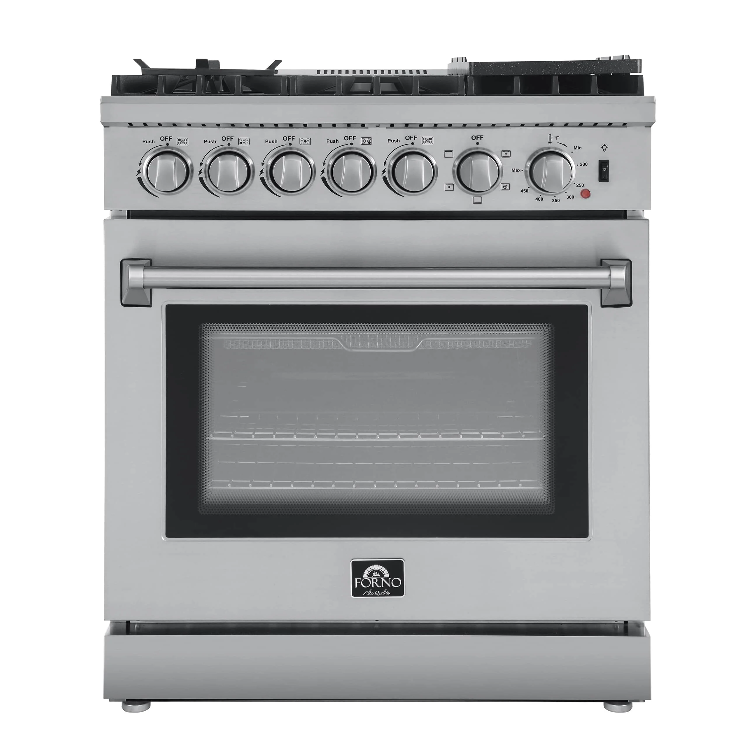 Forno 3-Piece Appliance Package - 30-Inch Dual Fuel Range with Air Fryer, 60-Inch Pro-Style Refrigerator & Wall Mount Hood with Backsplash in Stainless Steel - Image 2