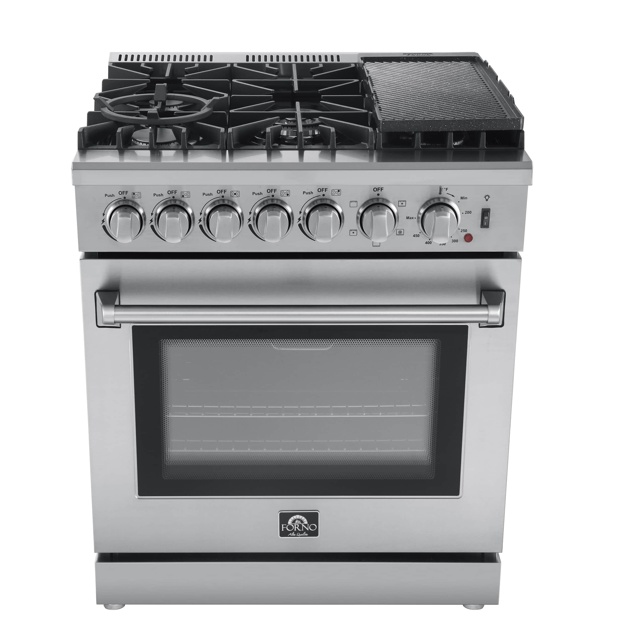 Forno 3-Piece Appliance Package - 30-Inch Dual Fuel Range with Air Fryer, Pro-Style Refrigerator, and Dishwasher in Stainless Steel - Image 4