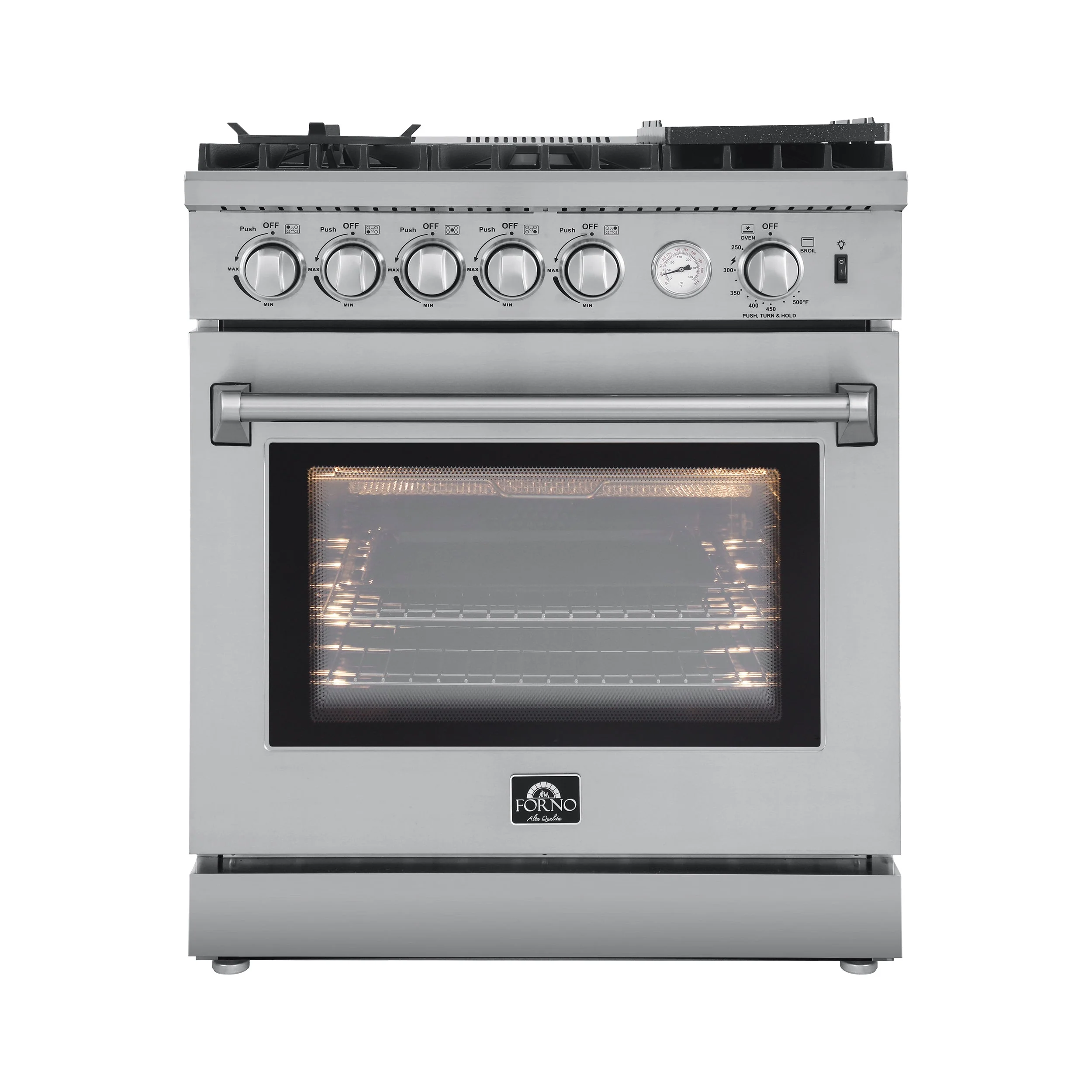 Forno 3-Piece Appliance Package - 30-Inch Gas Range with Air Fryer, 36-Inch Refrigerator & Wall Mount Hood with Backsplash in Stainless Steel - Image 2
