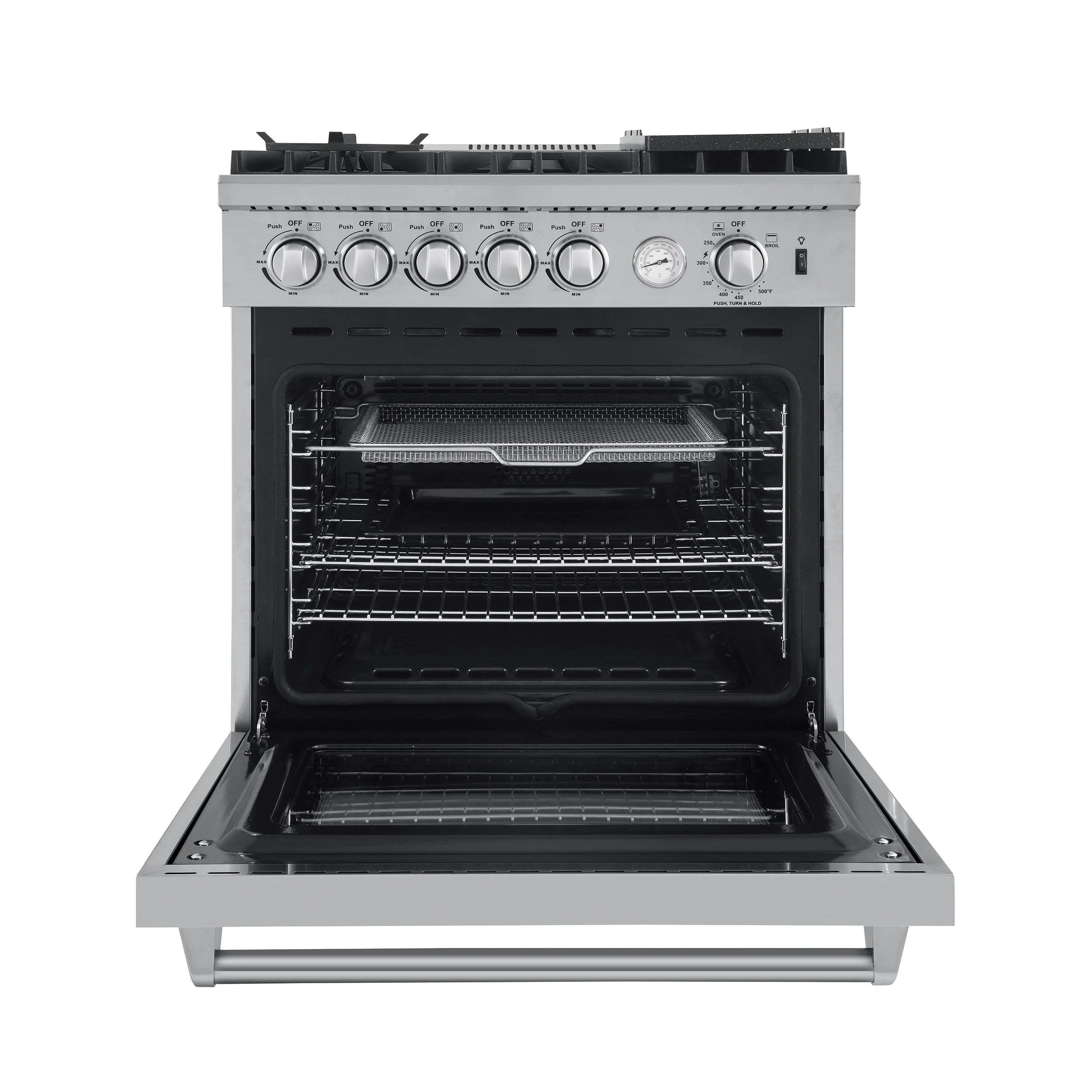 Forno 3-Piece Appliance Package - 30-Inch Gas Range with Air Fryer, 36-Inch Refrigerator & Wall Mount Hood with Backsplash in Stainless Steel - Image 3