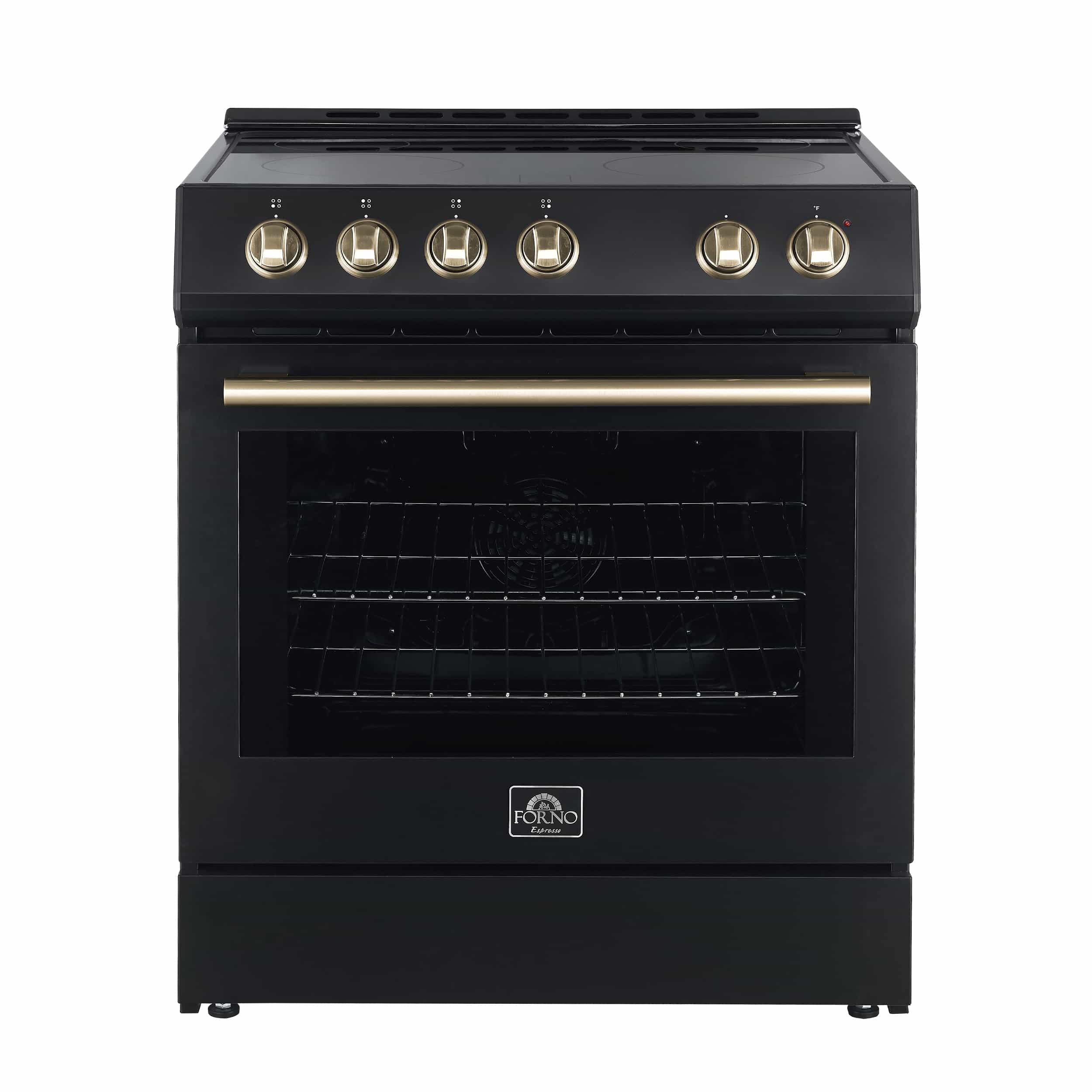 Forno 3-Piece Appliance Package - 30-Inch Leonardo Espresso Electric Range, Refrigerator, & Dishwasher in Black with Antique Brass Handle (FBDL-007-02US) - Image 2