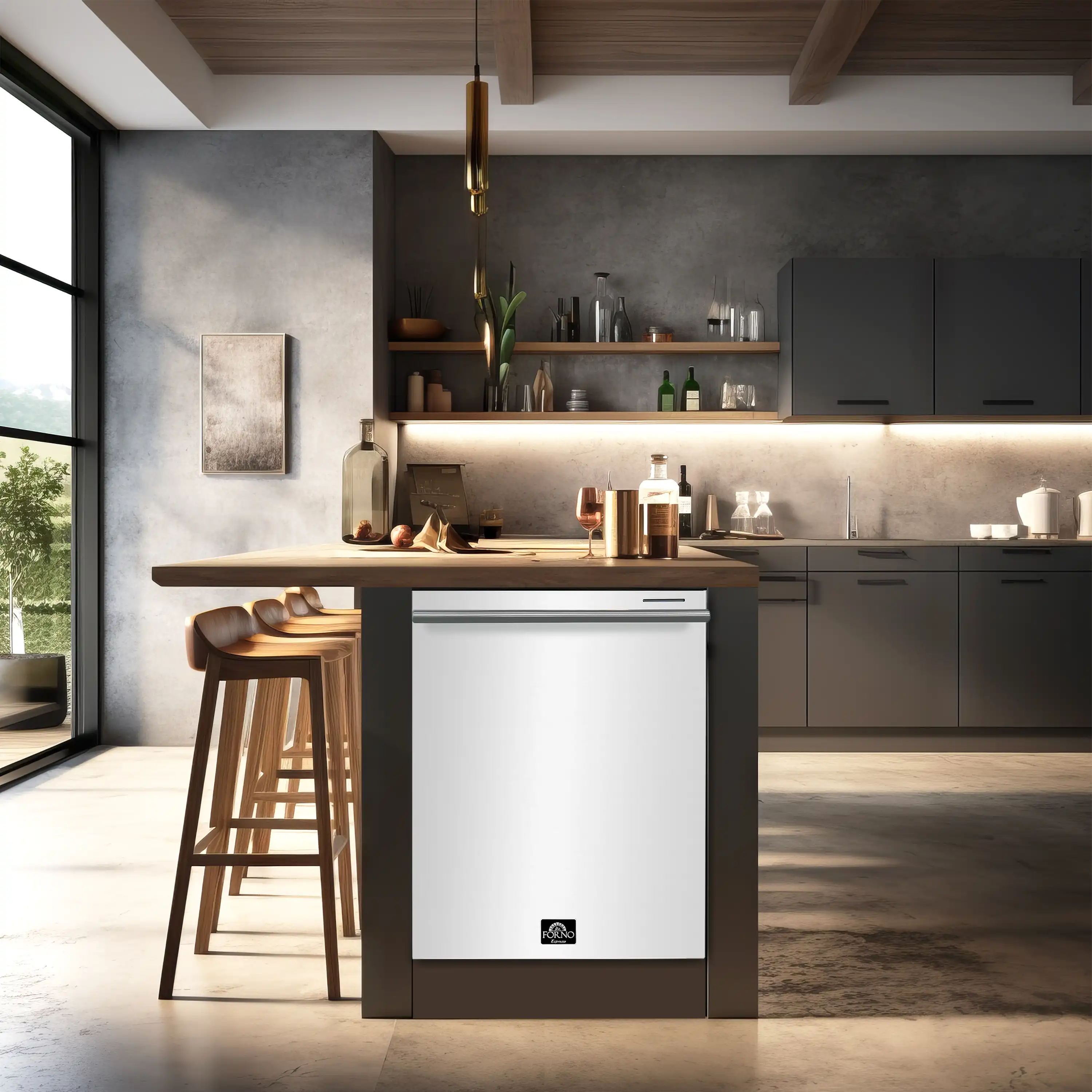 Forno 3-Piece Appliance Package - 30-Inch Leonardo Espresso Electric Range, Refrigerator, & Dishwasher in White with Antique Brass Handle (FBDL-007-03US) - Image 23