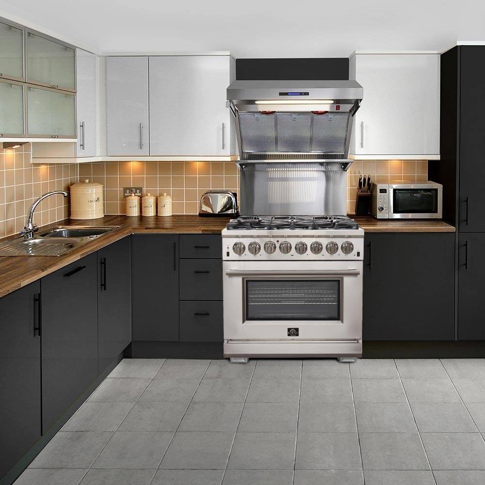 Forno 3-Piece Appliance Package - 36-Inch Galiano Dual Fuel Range, French Door Refrigerator, & Dishwasher in Stainless Steel (FBDL-009-02CAUS) - Image 3