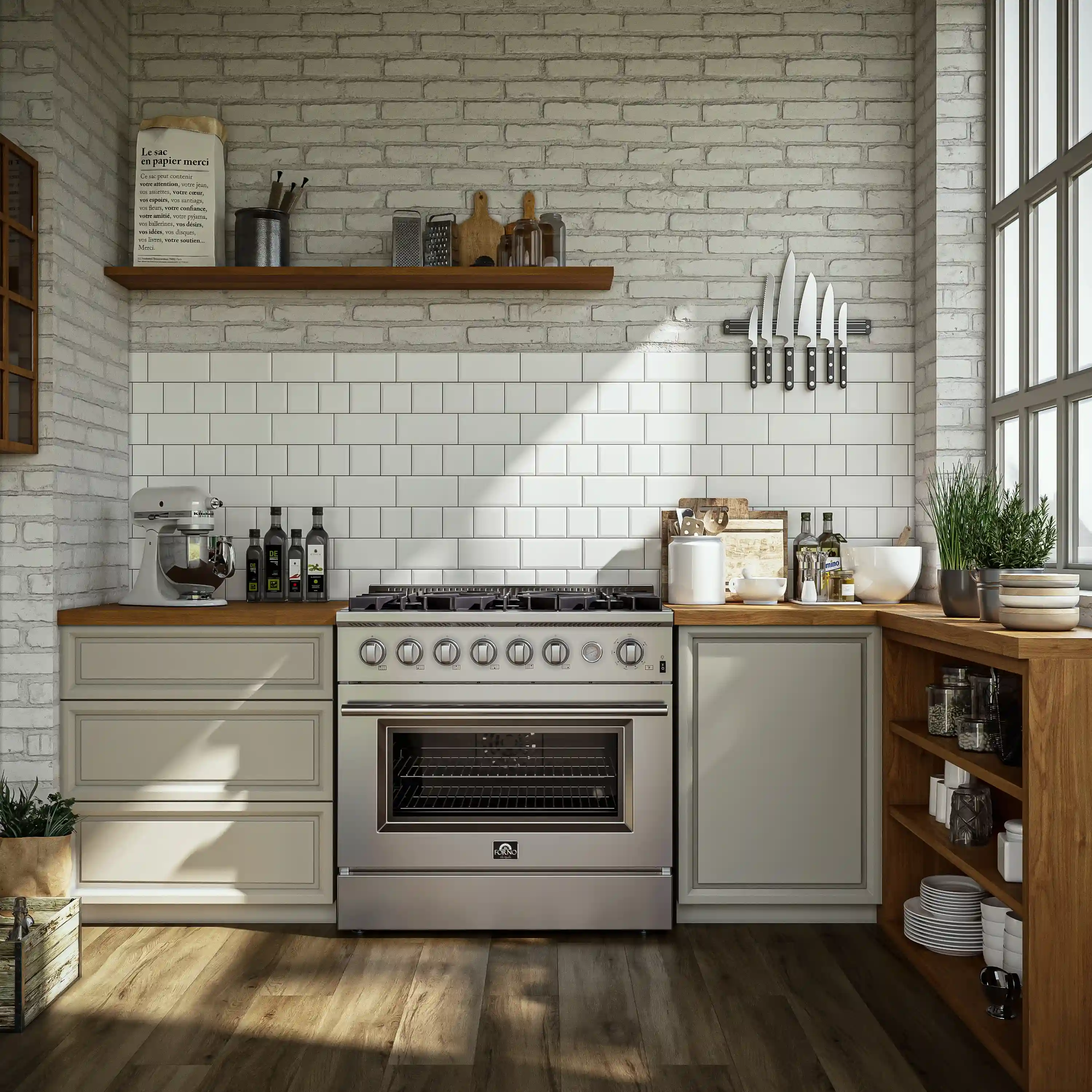 Forno 3-Piece Appliance Package - 36-Inch Marco Gas Range, French Door Refrigerator, & Dishwasher in Stainless Steel (FBDL-009-01CAUS) - Image 3
