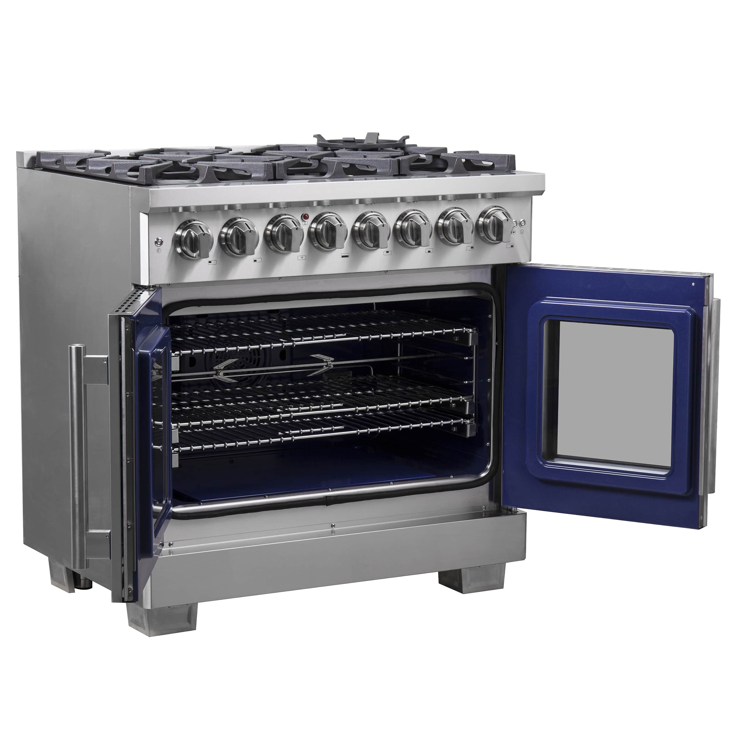 Forno 36-Inch Capriasca Freestanding French Door Dual Fuel Range with 6 Gas Burners, 120,000 BTUs & Electric Oven in Stainless Steel (FFSGS6387-36) - Image 5