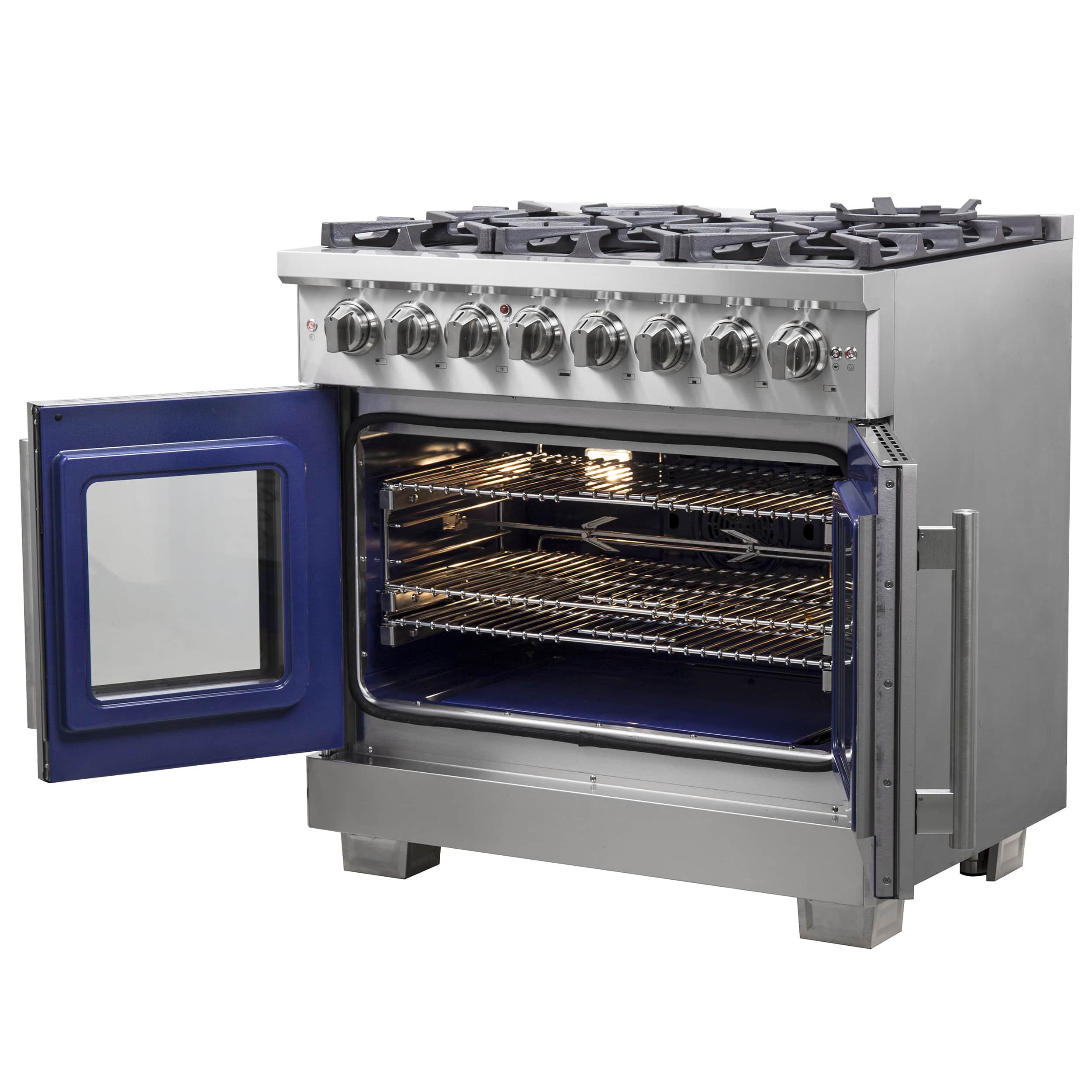 Forno 36-Inch Capriasca Freestanding French Door Dual Fuel Range with 6 Gas Burners, 120,000 BTUs & Electric Oven in Stainless Steel (FFSGS6387-36) - Image 7