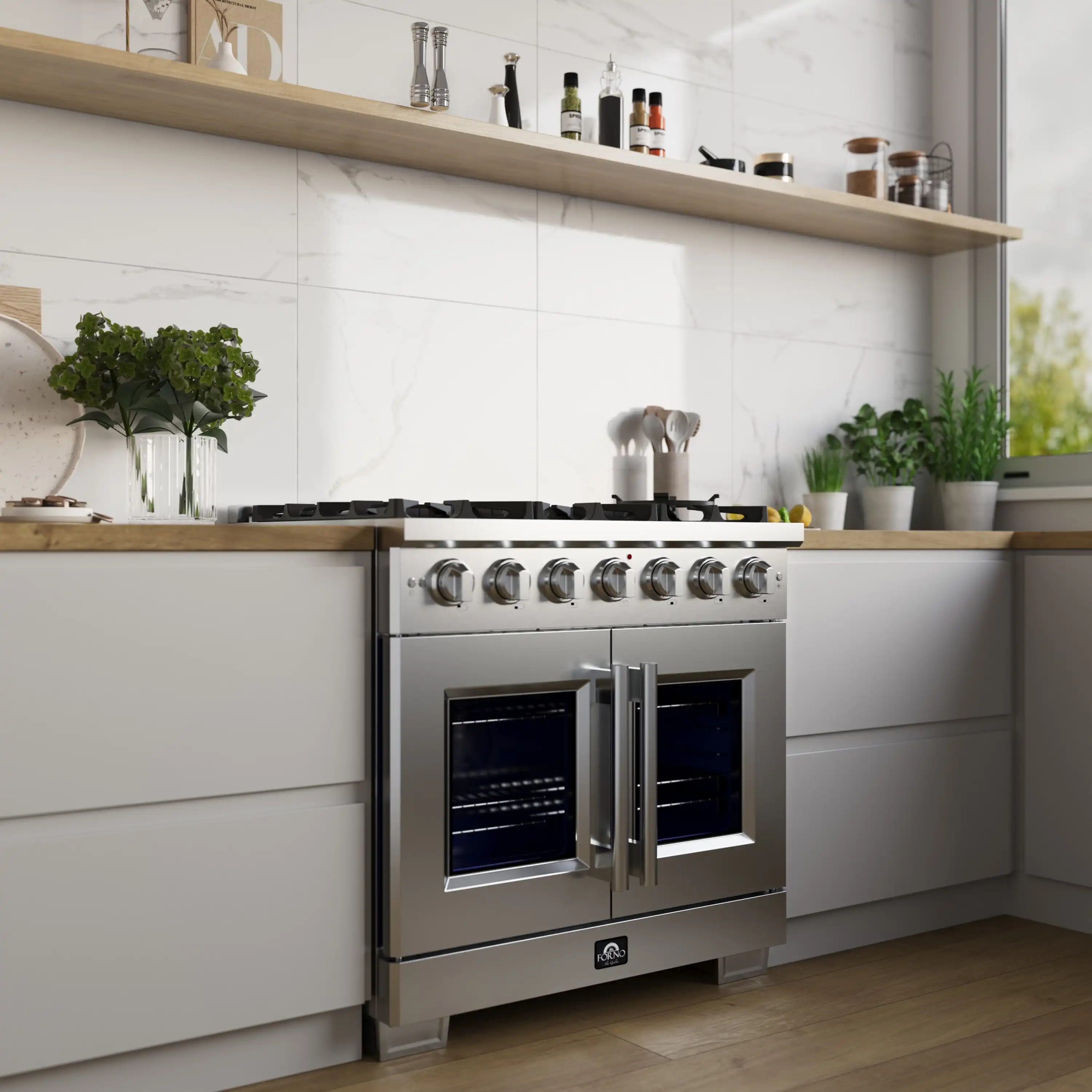 Forno 36-Inch Capriasca Gas Range with 6 Burners, 120,000 BTUs, & French Door Gas Oven in Stainless Steel (FFSGS6460-36) - Image 4