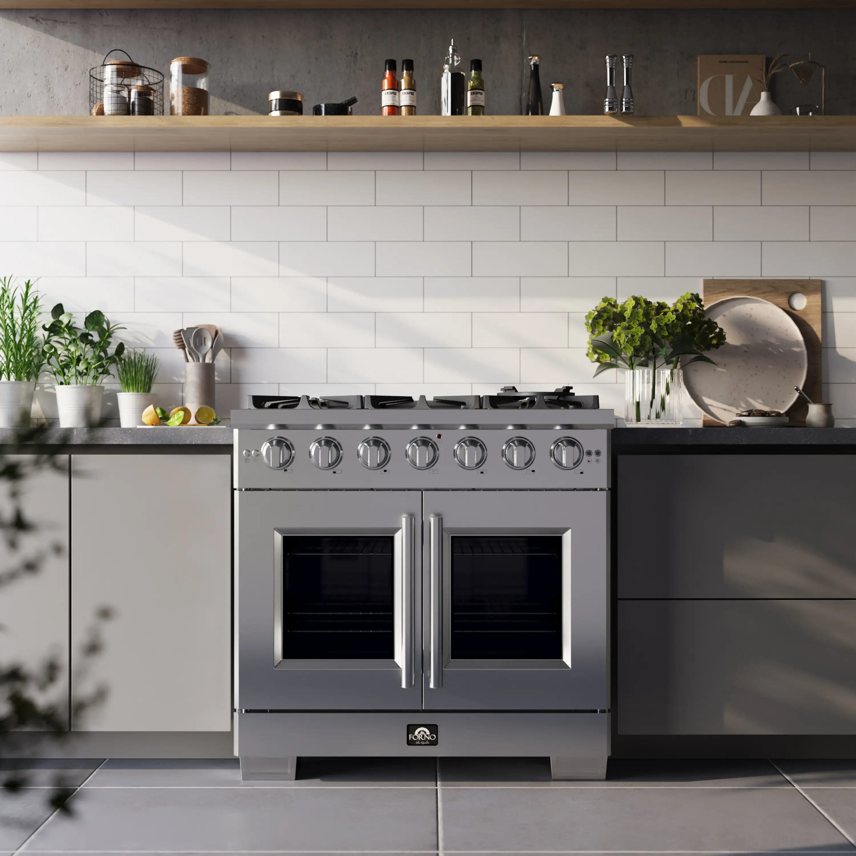 Forno 36-Inch Capriasca Gas Range with 6 Burners, 120,000 BTUs, & French Door Gas Oven in Stainless Steel (FFSGS6460-36) - Image 5