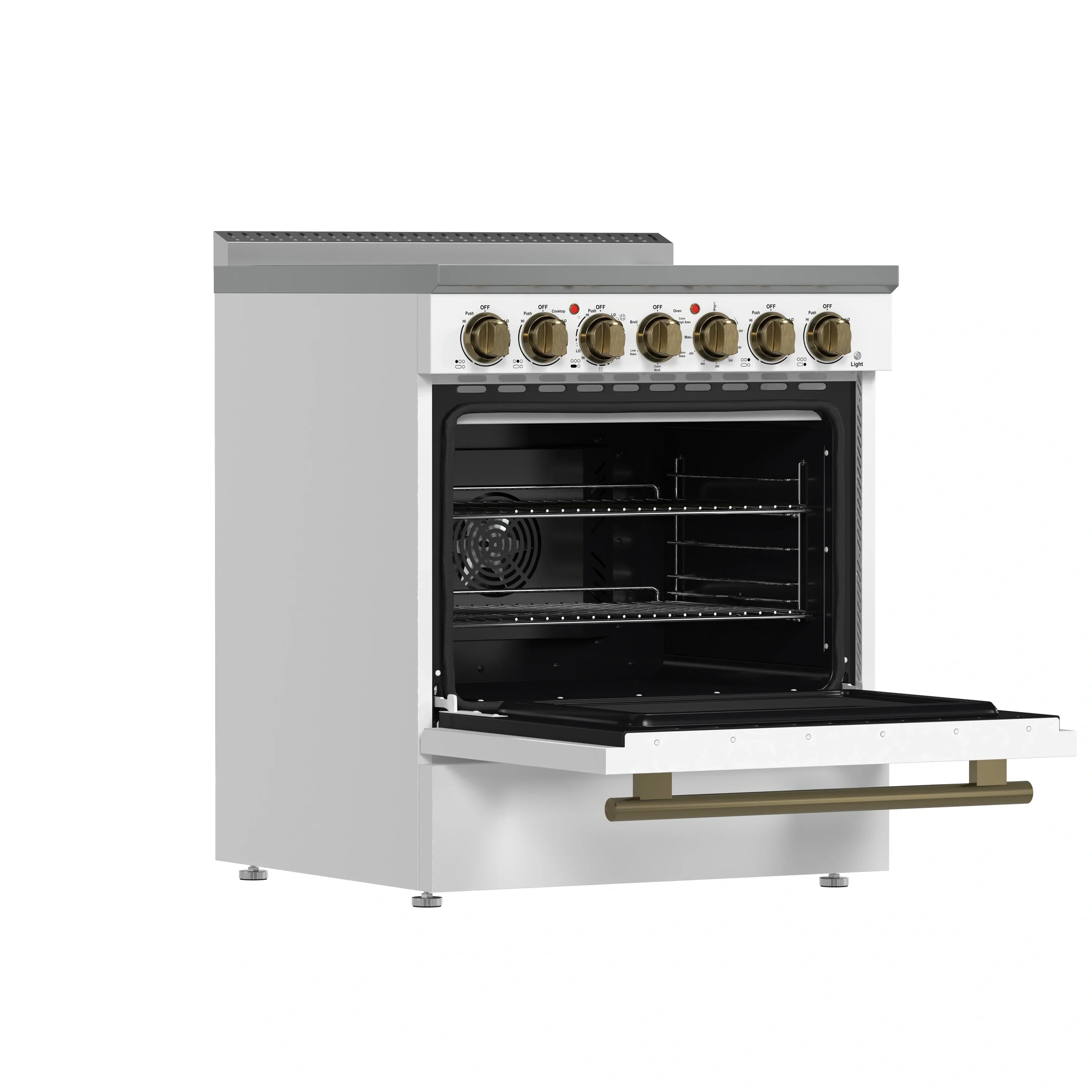 Forno 4-Piece Appliance Package - 30-Inch Electric Range, Wall Mount Range Hood, 60-Inch Refrigerator, and Dishwasher in White with Antique Brass Handle - Image 5