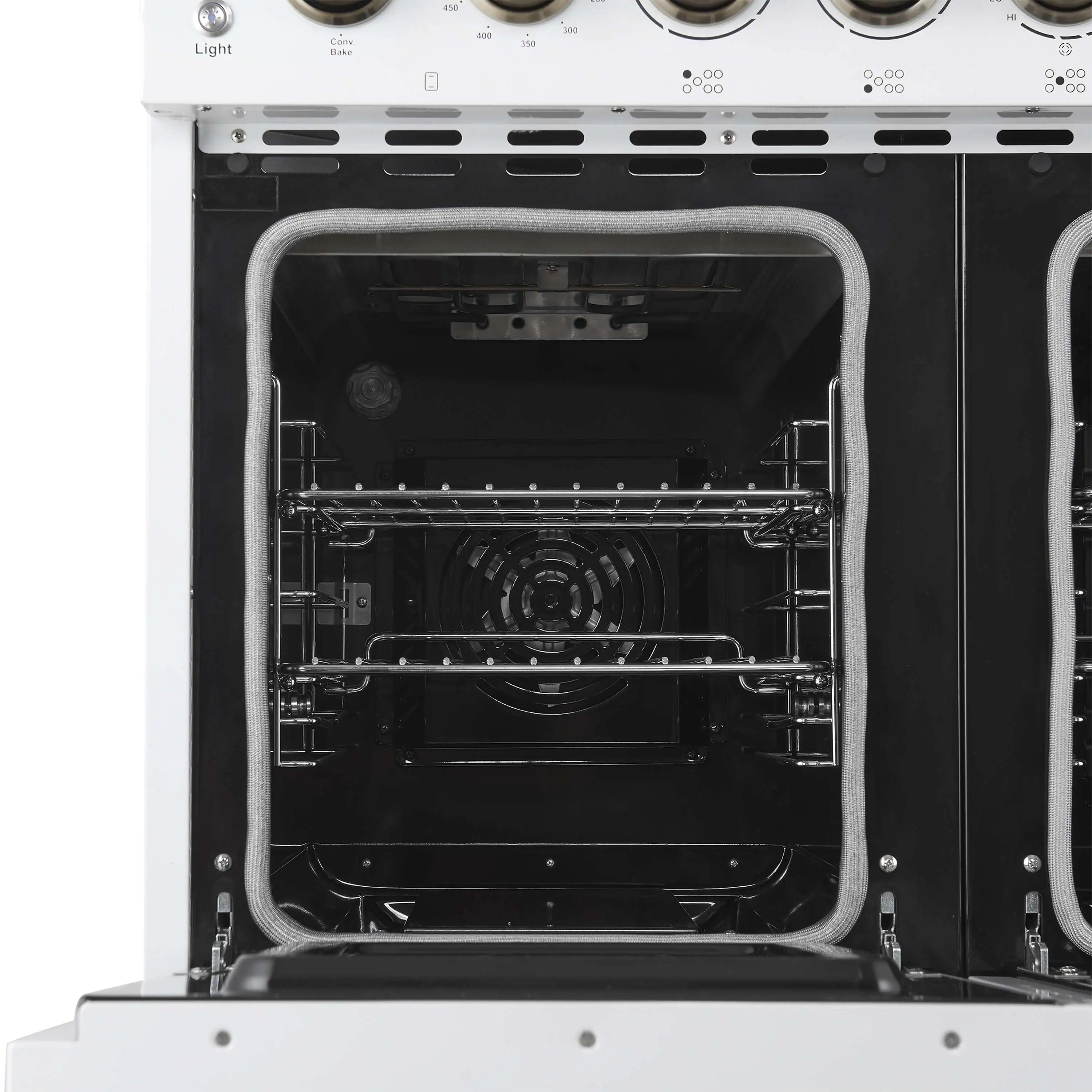 Forno 4-Piece Appliance Package - 48-Inch Electric Range, Wall Mount Range Hood, 60-Inch Refrigerator, and Dishwasher in White with Antique Brass Handle - Image 12
