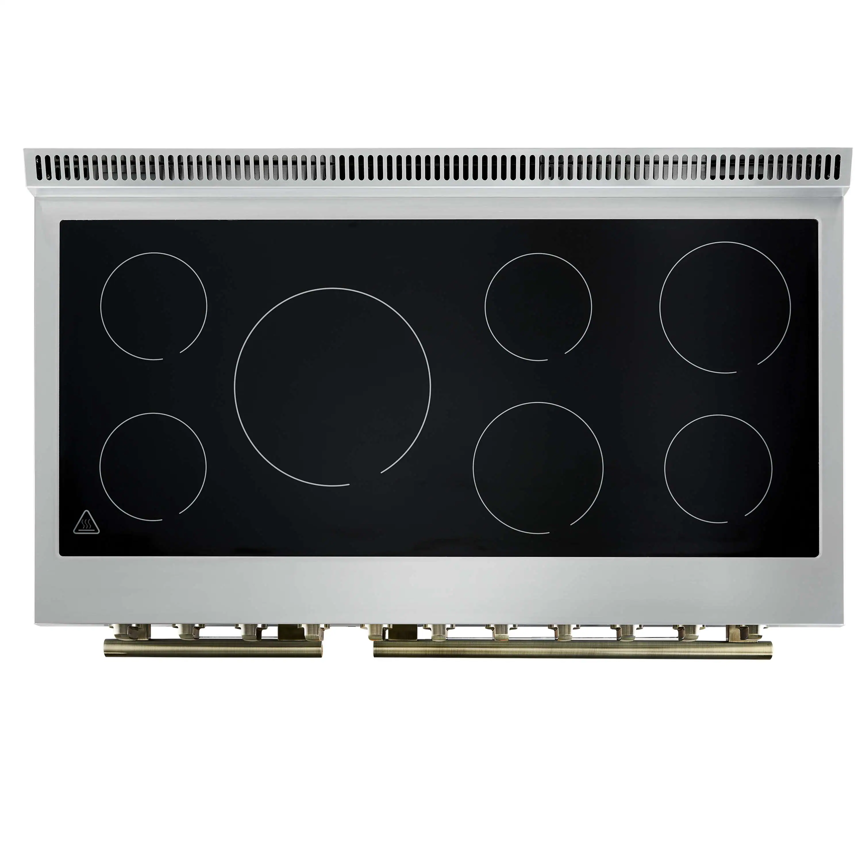 Forno 4-Piece Appliance Package - 48-Inch Electric Range, Wall Mount Range Hood, 60-Inch Refrigerator, and Dishwasher in White with Antique Brass Handle - Image 7