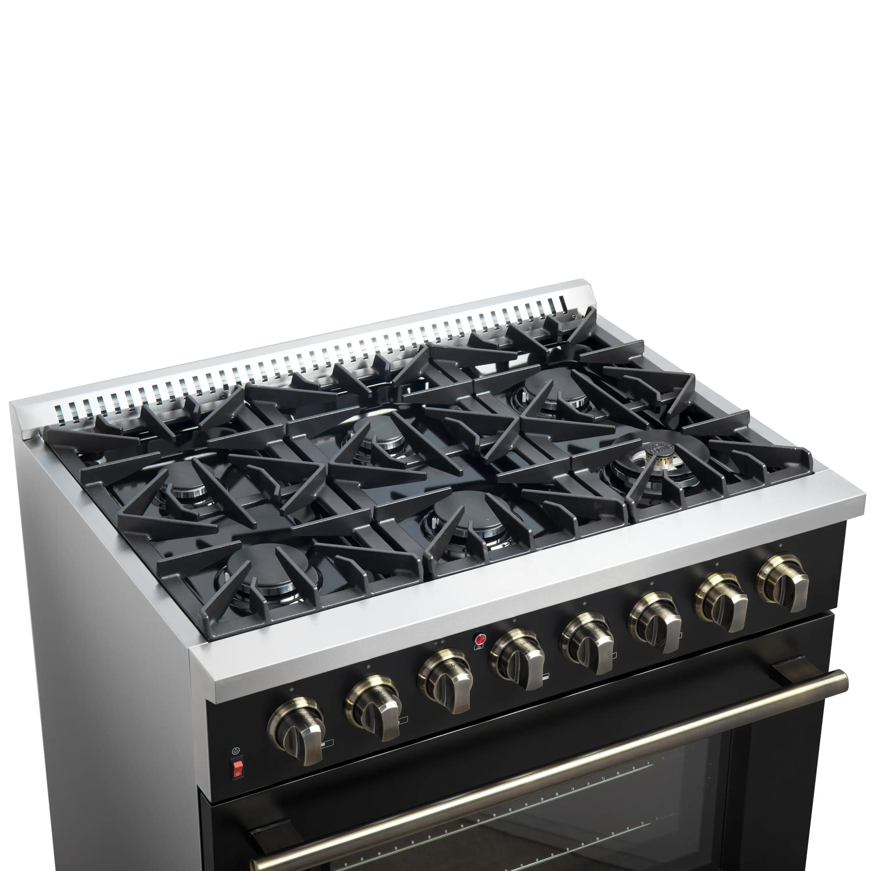 Forno 4-Piece Appliance Package - 36-Inch Dual Fuel Range, Wall Mount Range Hood, 60-Inch Convertible Refrigerator with Modern Trim, and Dishwasher in Black with Antique Brass Handle - Image 10