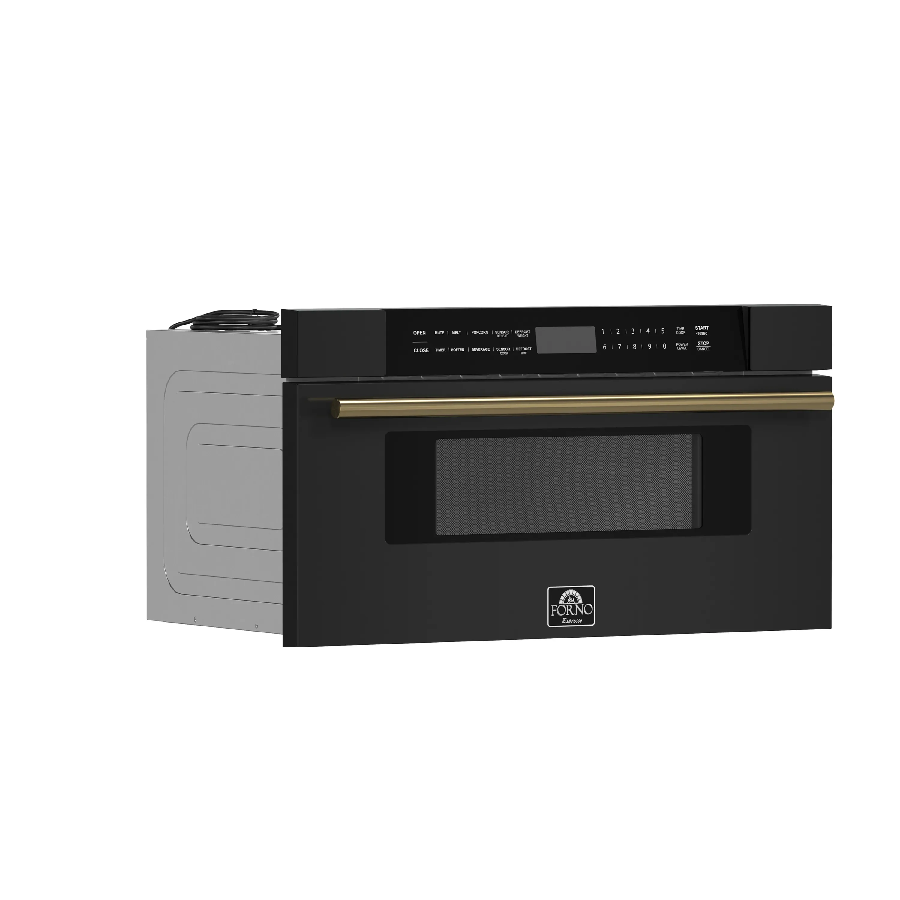 Forno 4-Piece Appliance Package - 36-Inch Dual Fuel Range, 60-Inch Convertible Refrigerator with Modern Trim, Dishwasher, and 30-Inch Microwave Drawer in Black with Antique Brass Handle - Image 34
