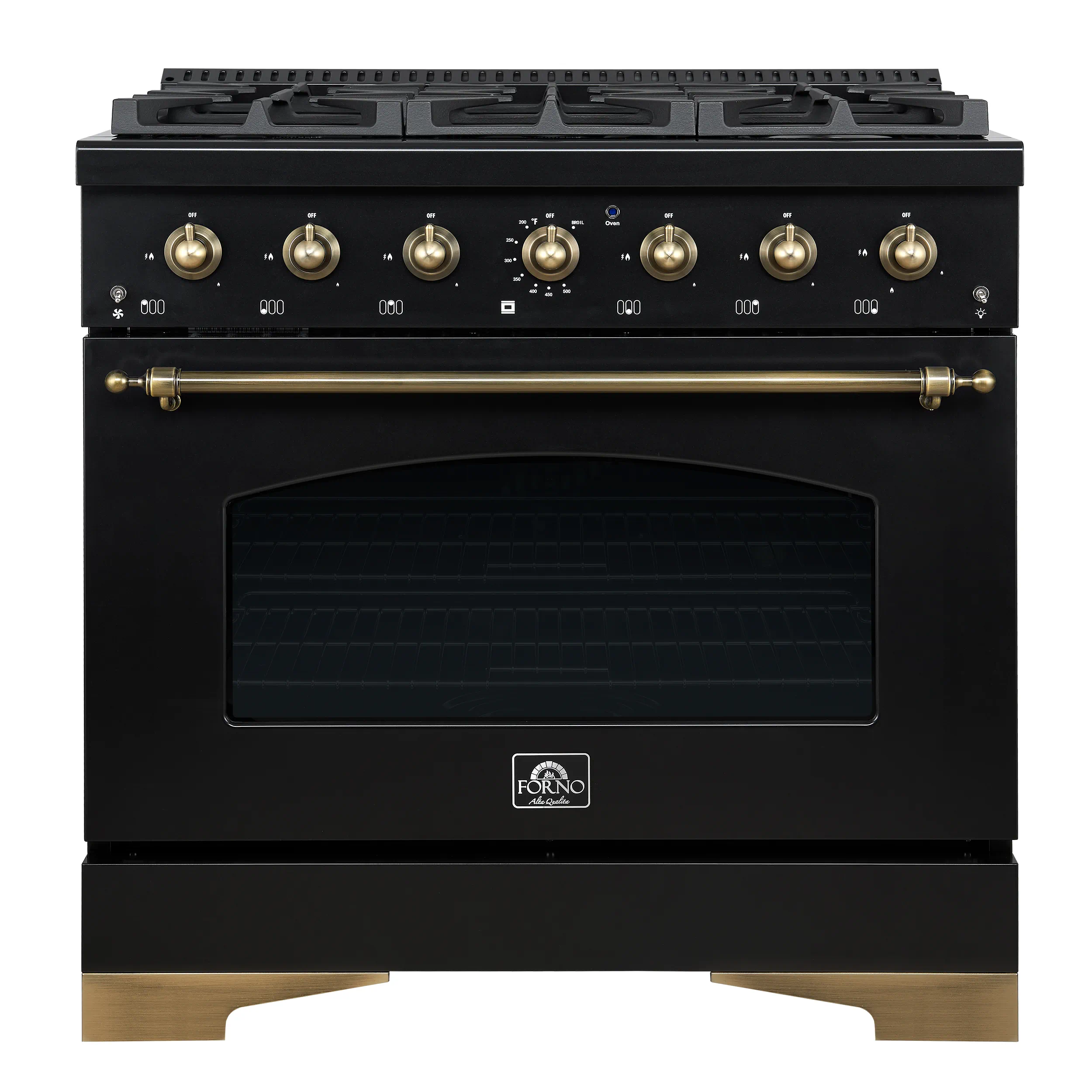 Forno 4-Piece Appliance Package - 36-Inch Dual Fuel Range, 60-Inch Convertible Refrigerator with Modern Grille Trim, Dishwasher, and 30-Inch Microwave Drawer in Black with Antique Brass Handle - Image 2