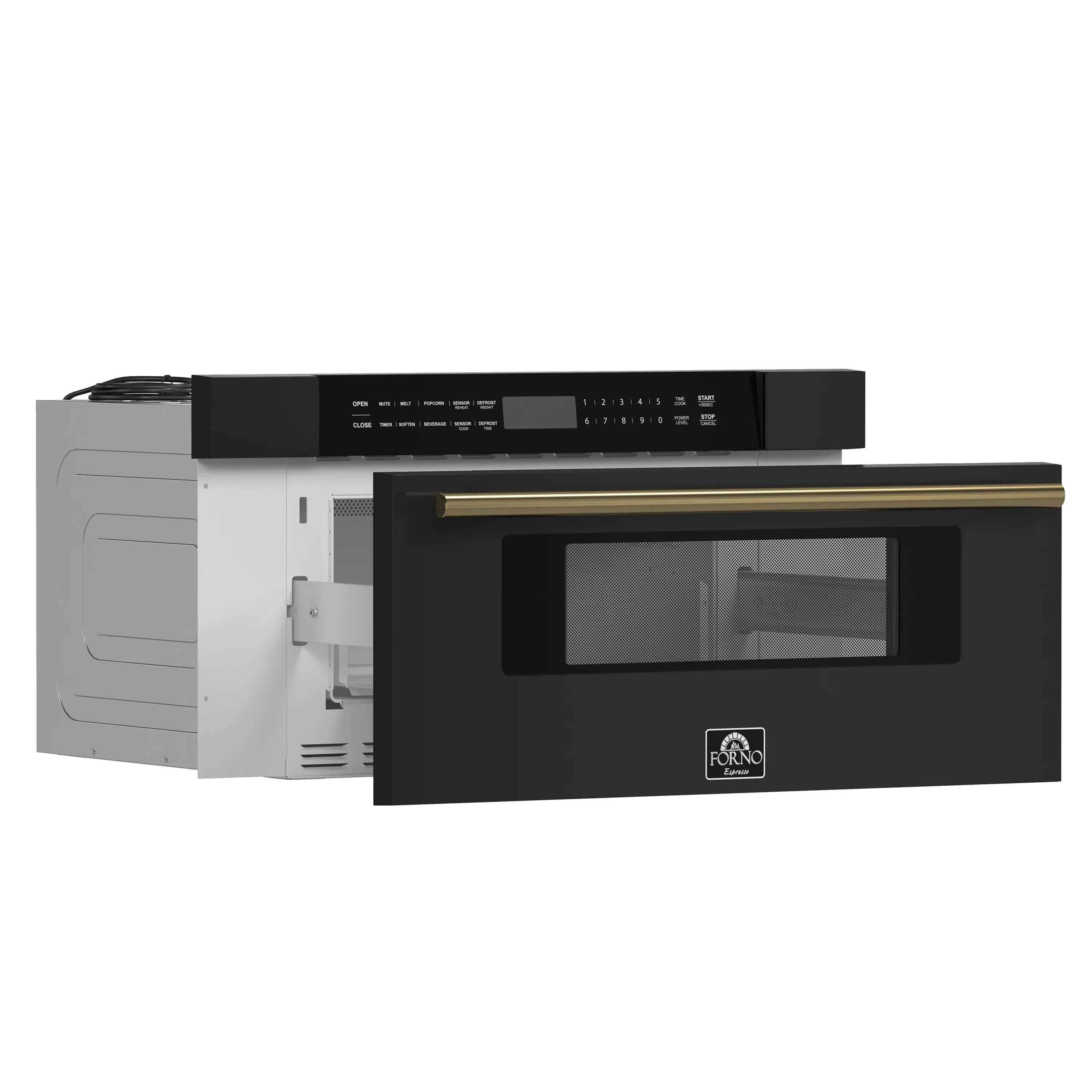 Forno 4-Piece Appliance Package - 36-Inch Dual Fuel Range, 60-Inch Convertible Refrigerator with Modern Grille Trim, Dishwasher, and 30-Inch Microwave Drawer in Black with Antique Brass Handle - Image 34