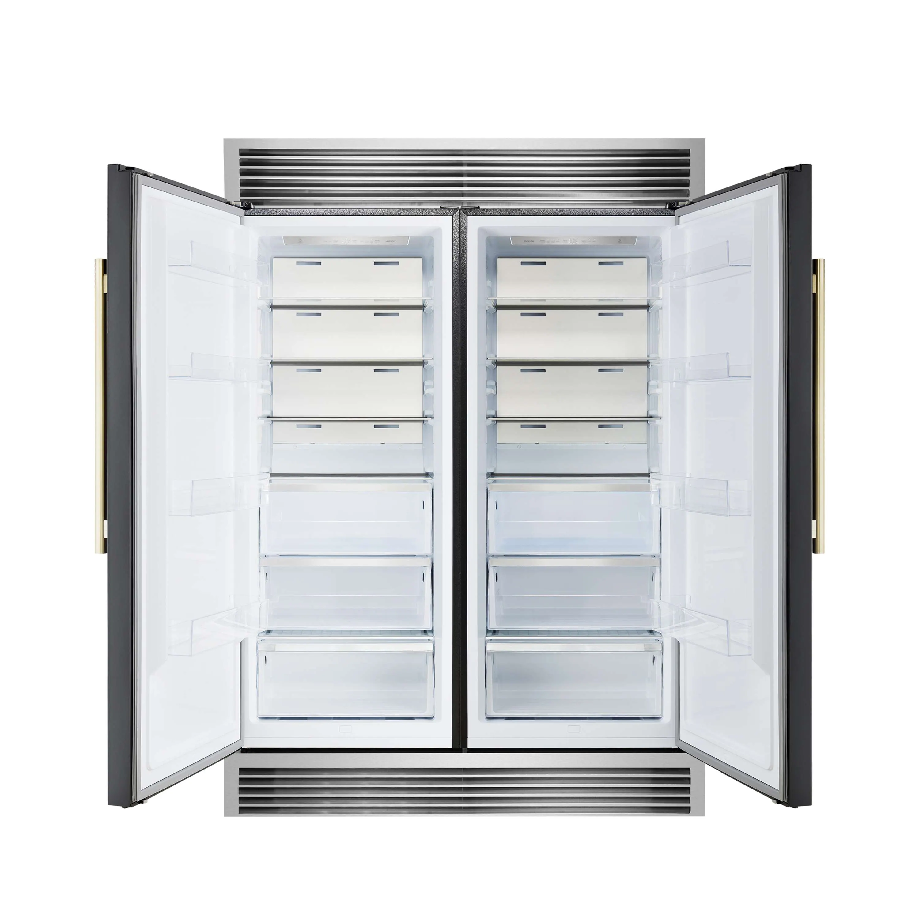 Forno 4-Piece Appliance Package - 36-Inch Dual Fuel Range, 60-Inch Convertible Refrigerator with Modern Grille Trim, Dishwasher, and 24-Inch Microwave Oven in Black with Antique Brass Handle - Image 16