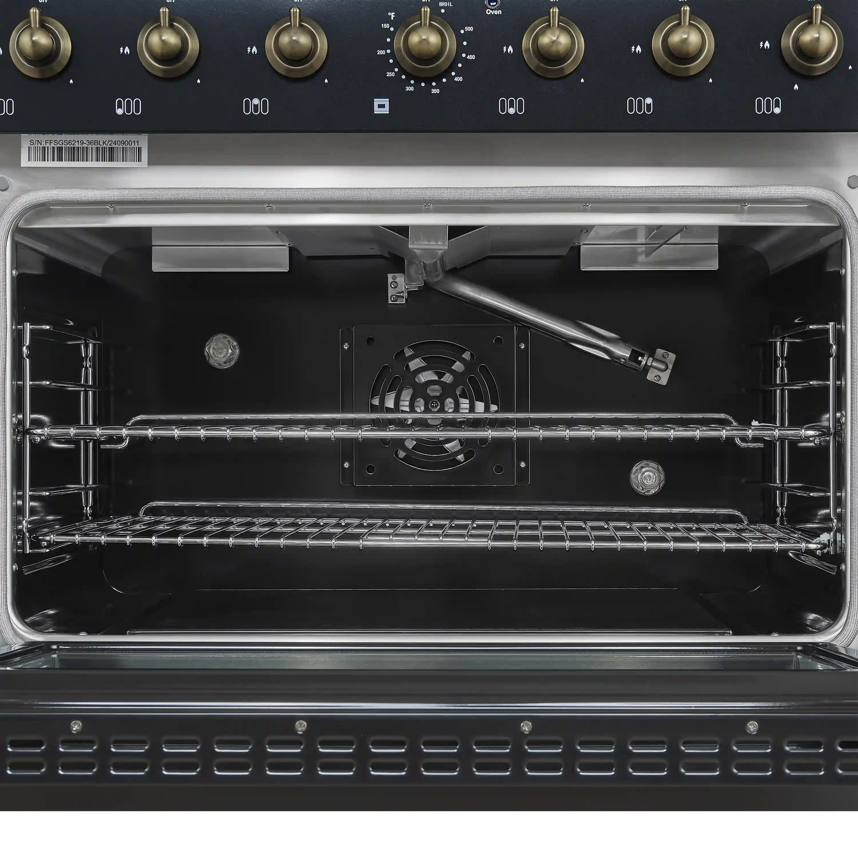 Forno 4-Piece Appliance Package - 36-Inch Gas Range, Wall Mount Range Hood, 60-Inch Convertible Refrigerator with Modern Grille Trim, and Dishwasher in Black with Antique Brass Handle - Image 8