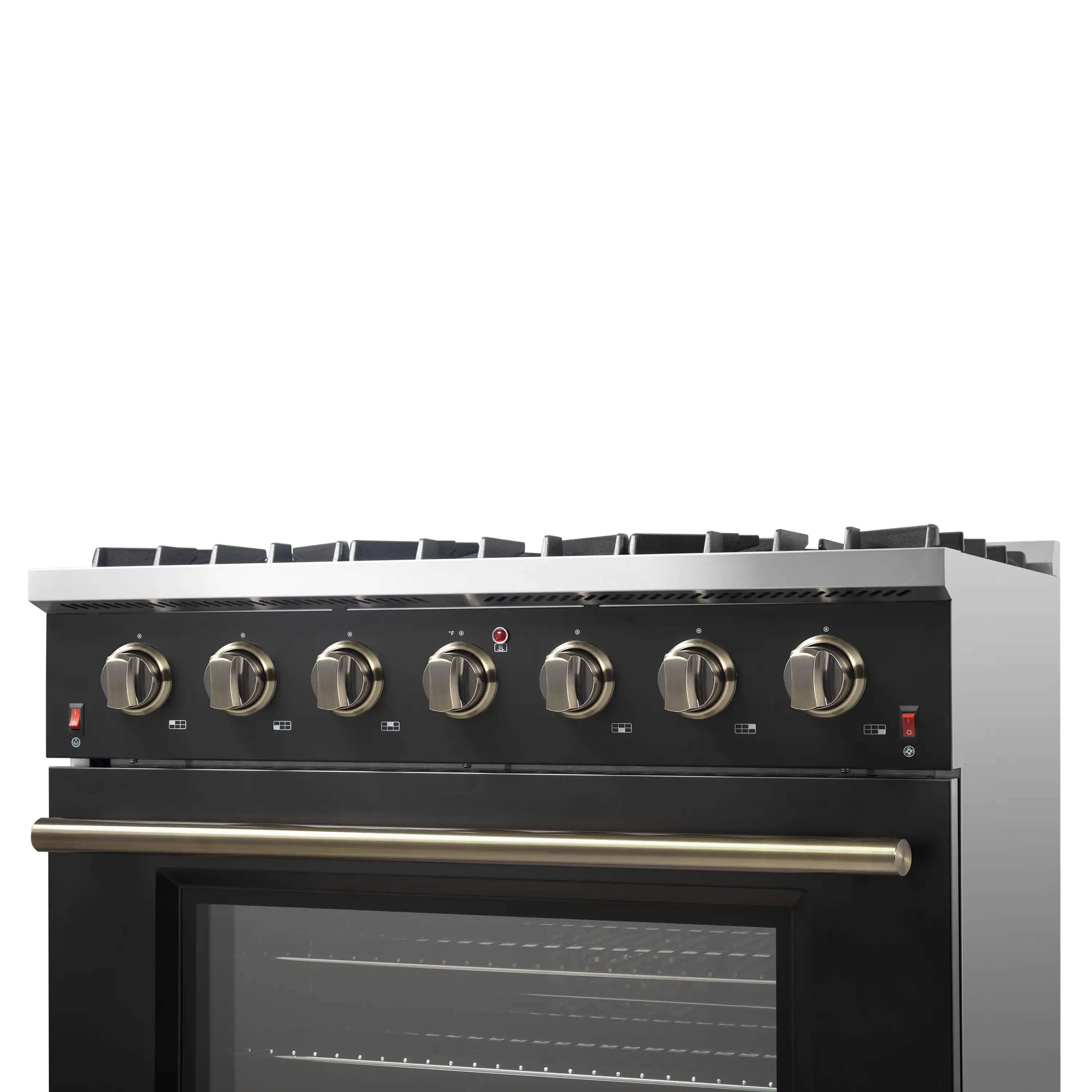 Forno 4-Piece Appliance Package - 36-Inch Gas Range, Wall Mount Range Hood, 60-Inch Convertible Refrigerator with Modern Trim, and Dishwasher in Black with Antique Brass Handle - Image 13