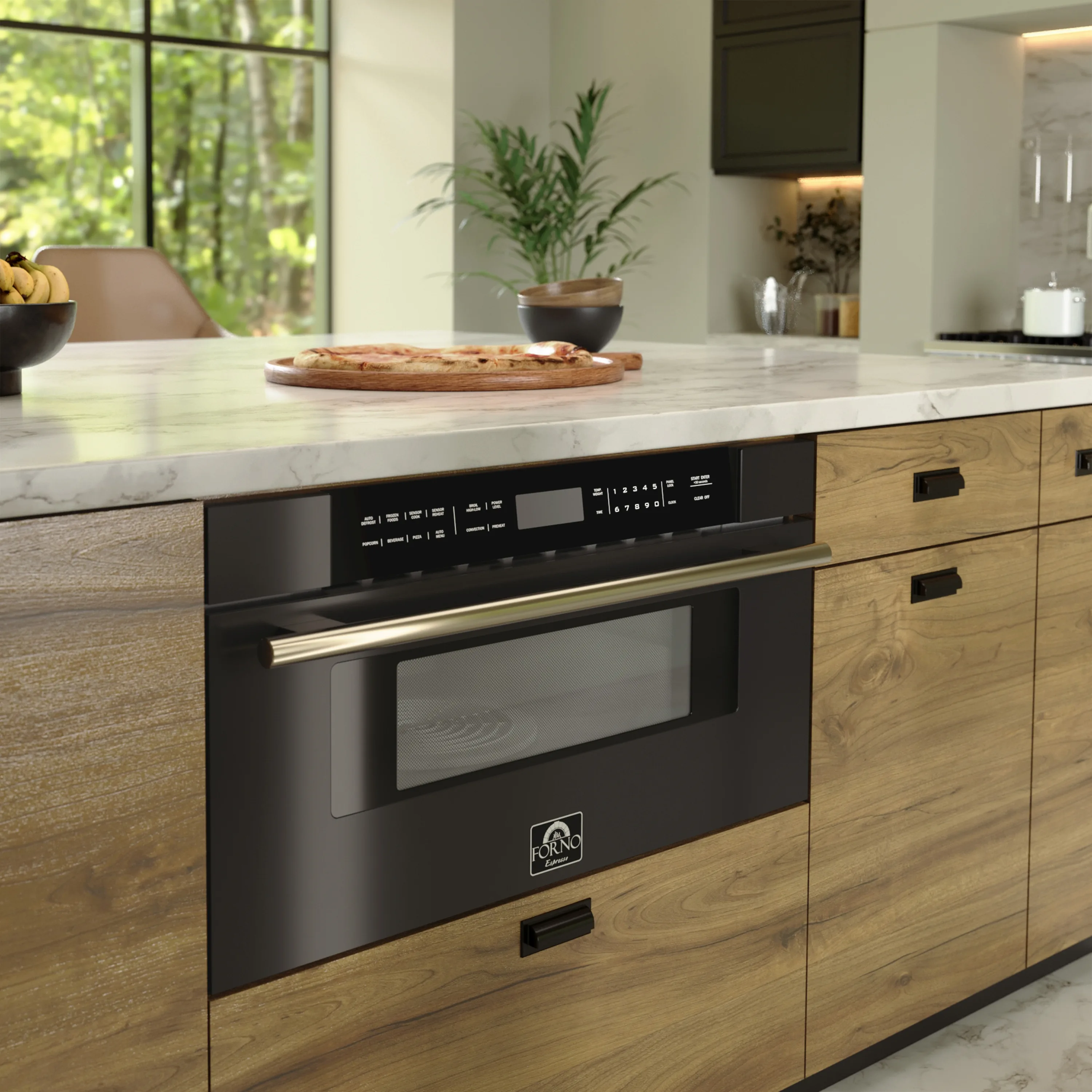 Forno 4-Piece Appliance Package - 36-Inch Gas Range, 60-Inch Convertible Refrigerator with Modern Trim, Dishwasher, and 30-Inch Microwave Drawer in Black with Antique Brass Handle - Image 33