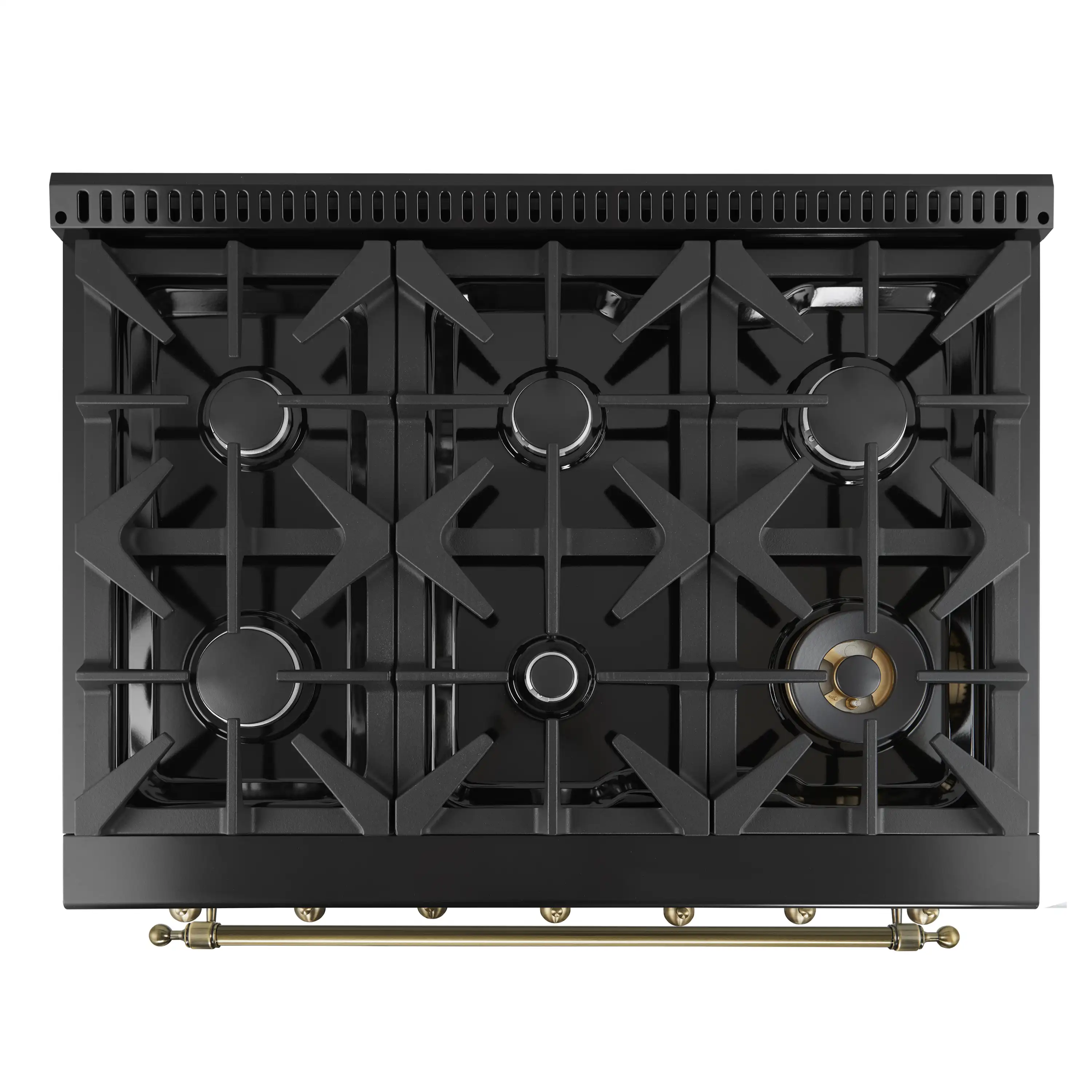 Forno 4-Piece Appliance Package - 36-Inch Gas Range, 60-Inch Convertible Refrigerator with Modern Trim, Dishwasher, and 30-Inch Microwave Drawer in Black with Antique Brass Handle - Image 5